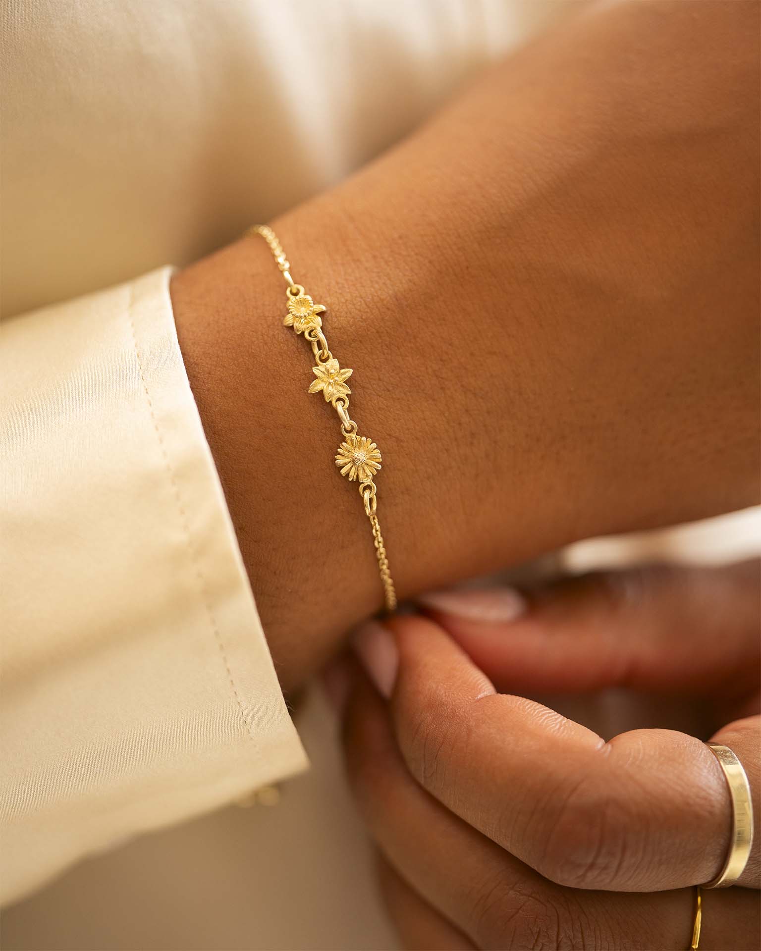 Gold Family Birth Flower Personalised Slider Bracelet