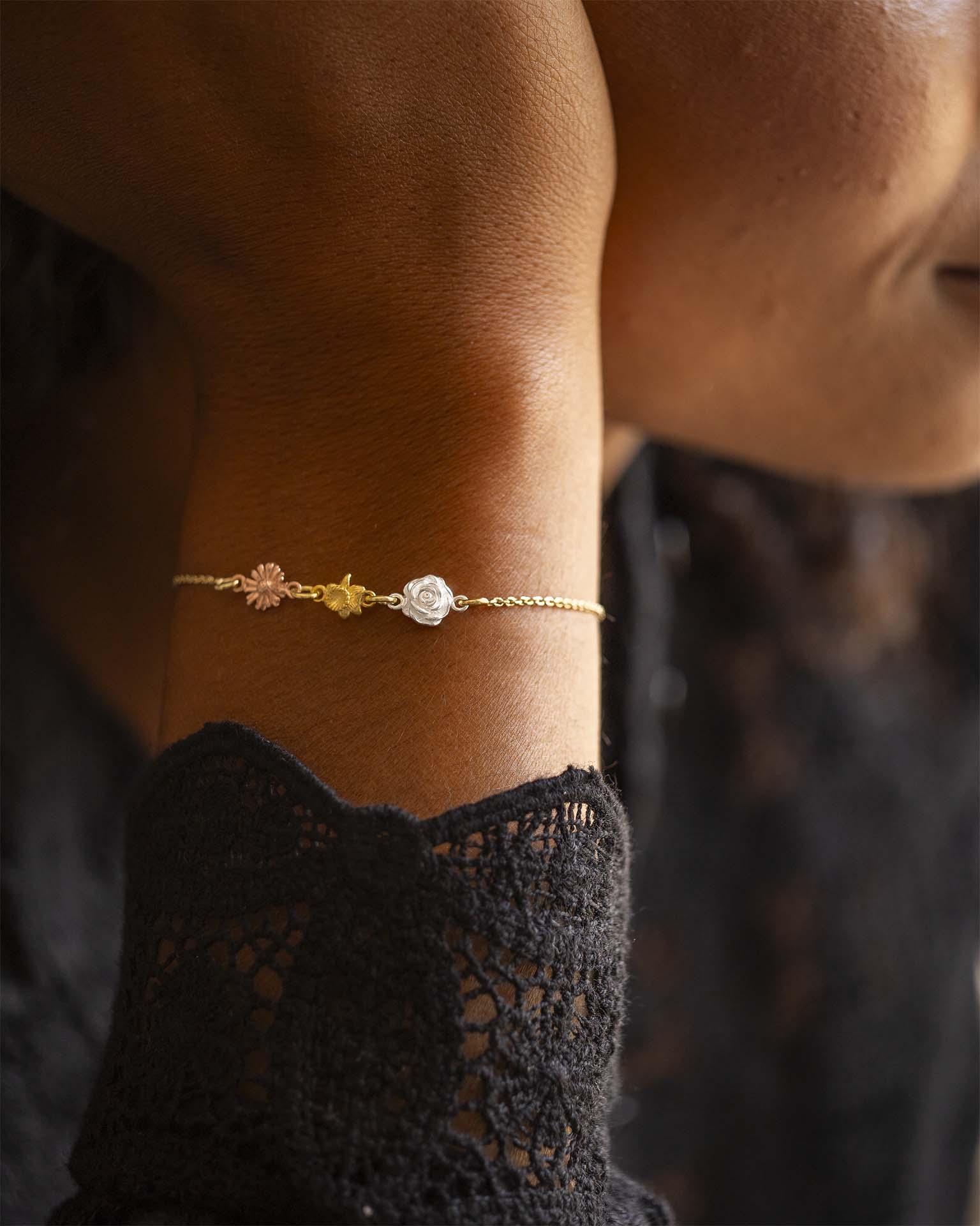 Gold Mixed Metal Family Birth Flower Personalised Slider Bracelet