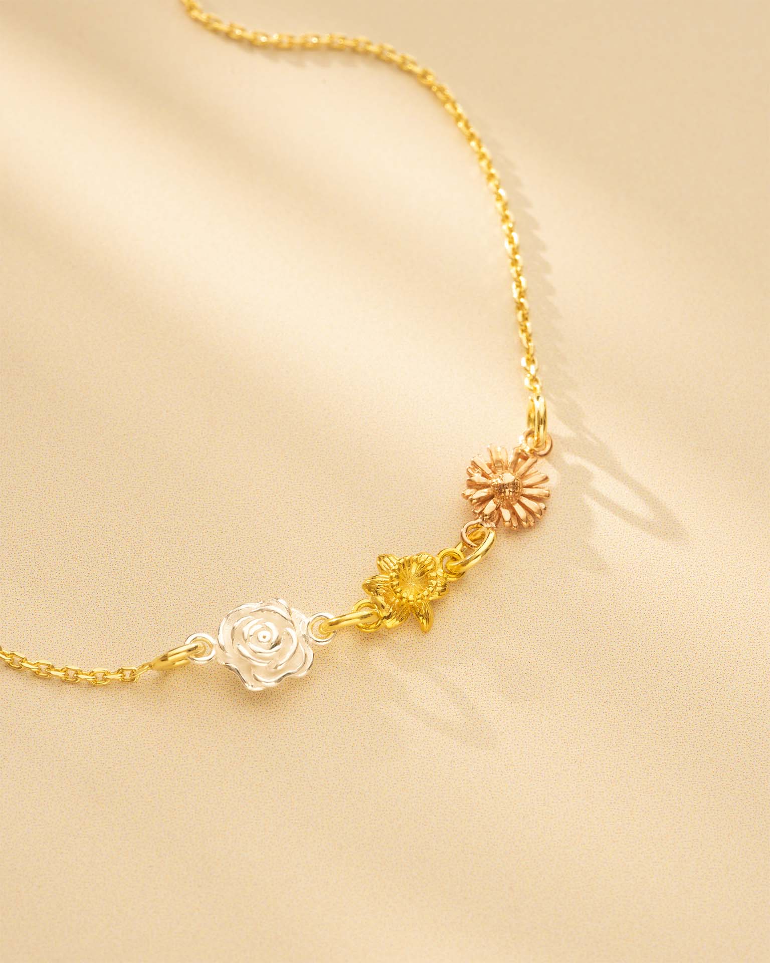 Gold Mixed Metal Family Birth Flower Personalised Slider Bracelet