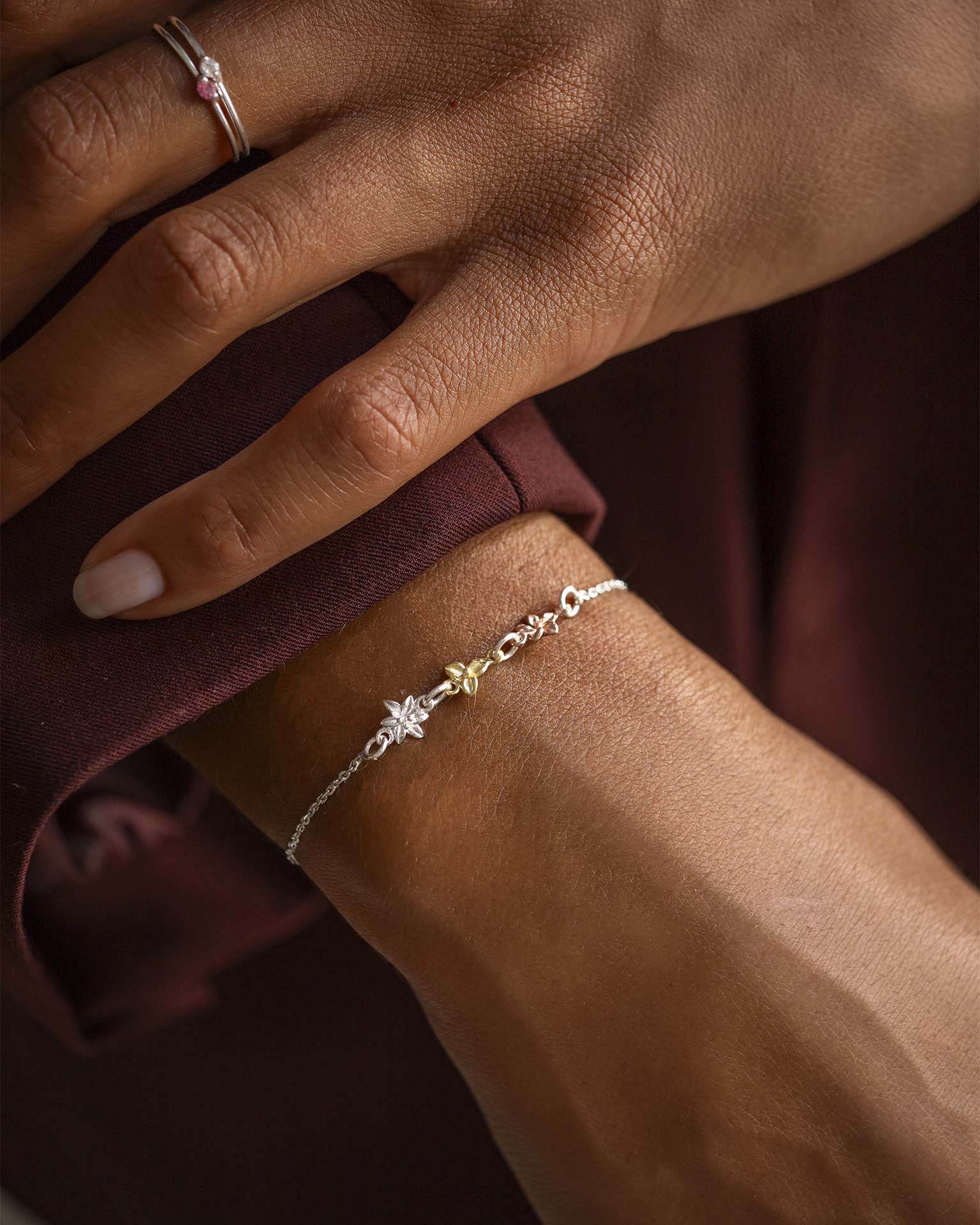 Silver Mixed Metal Family Birth Flower Personalised Slider Bracelet