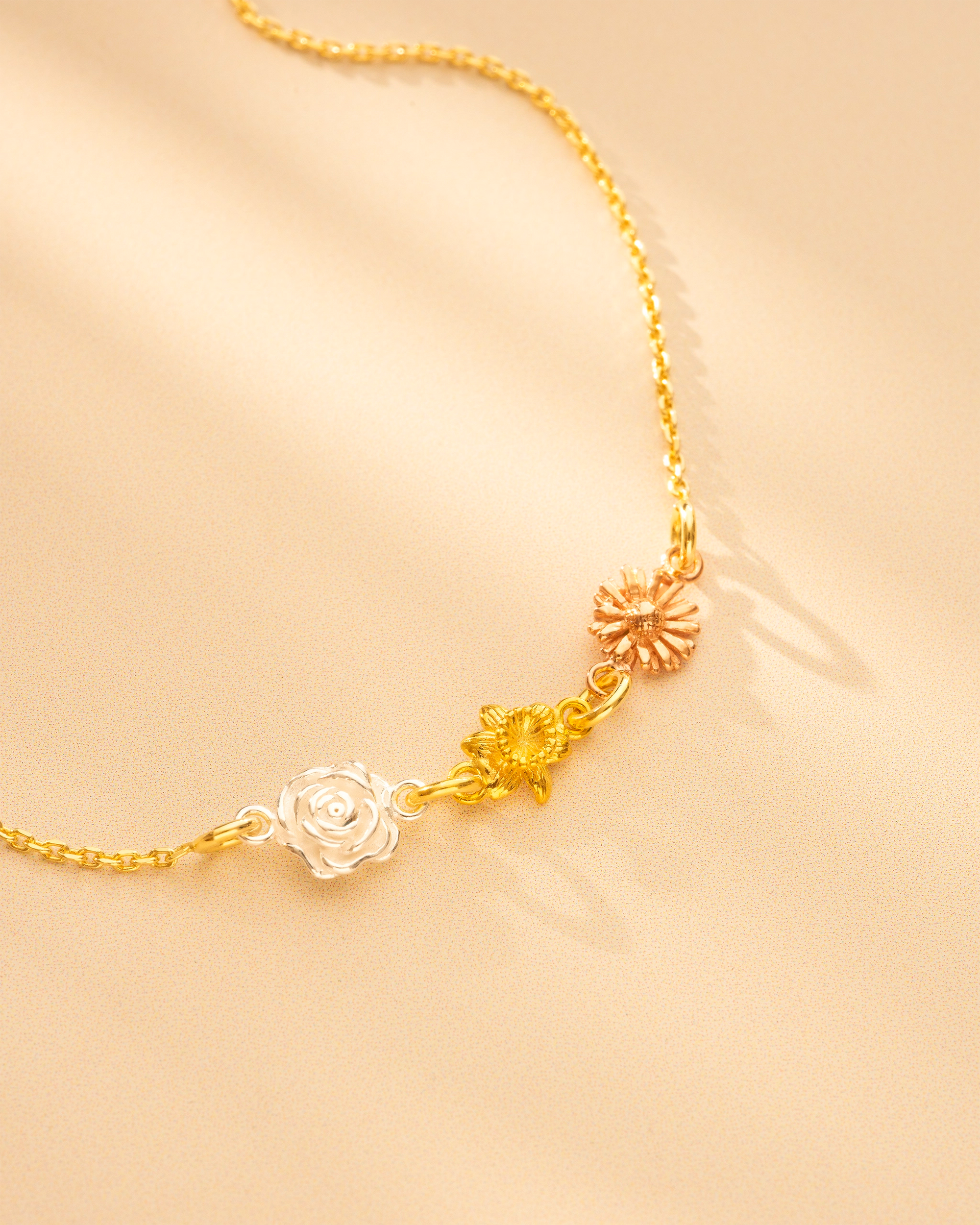 Gold Mixed Metal Family Birth Flower Personalised Slider Bracelet