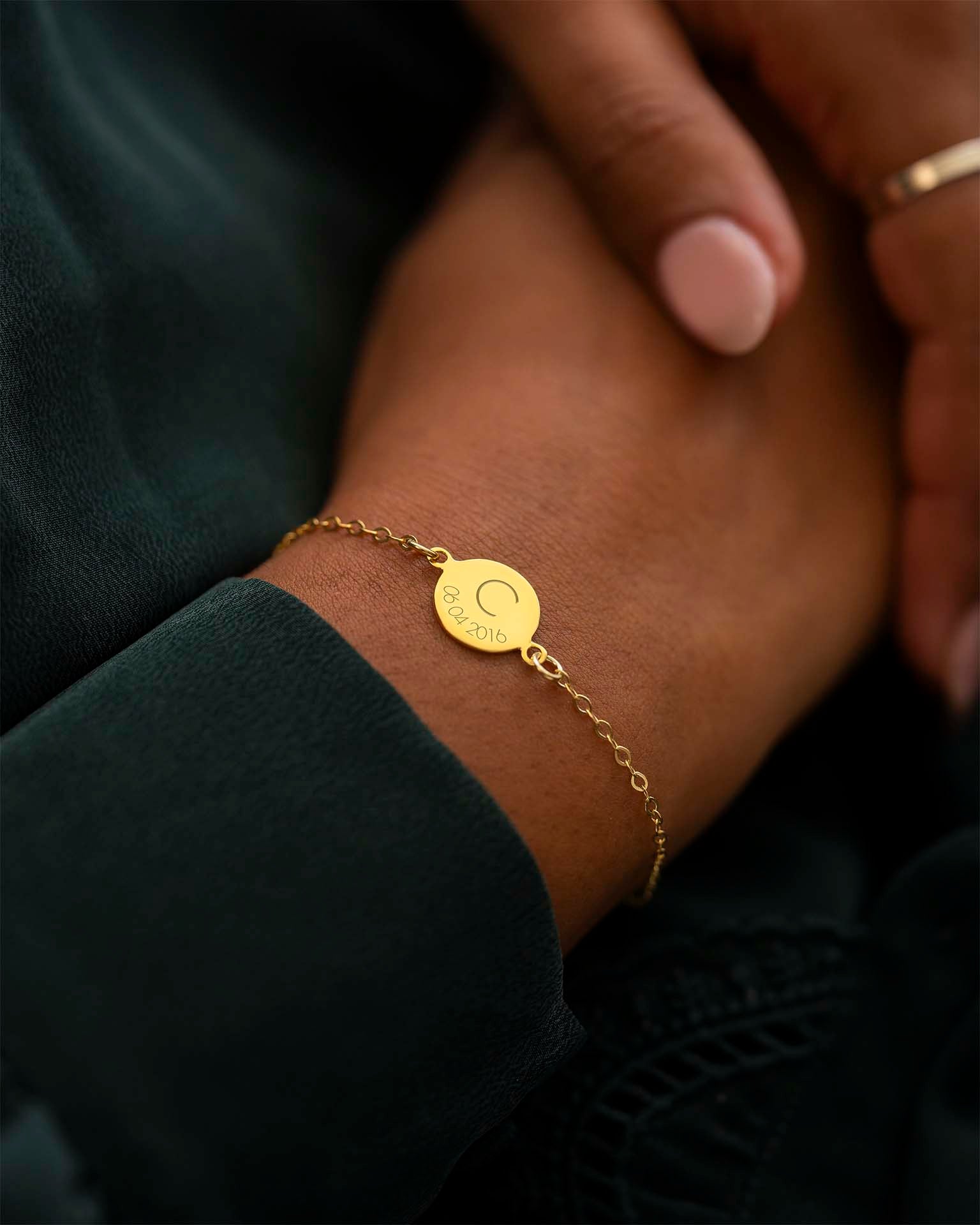 Gold Initial and Date Personalised Bracelet