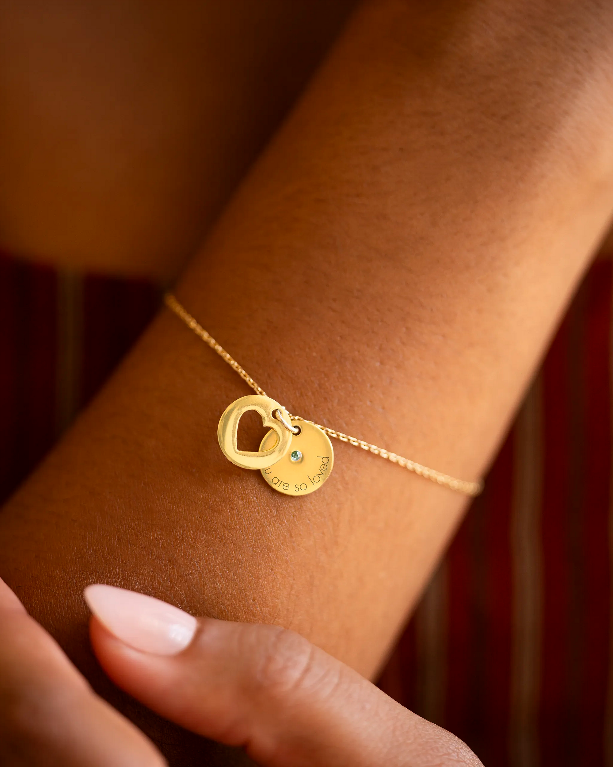 Gold Personalised Secret Message Heart Birthstone Bracelet