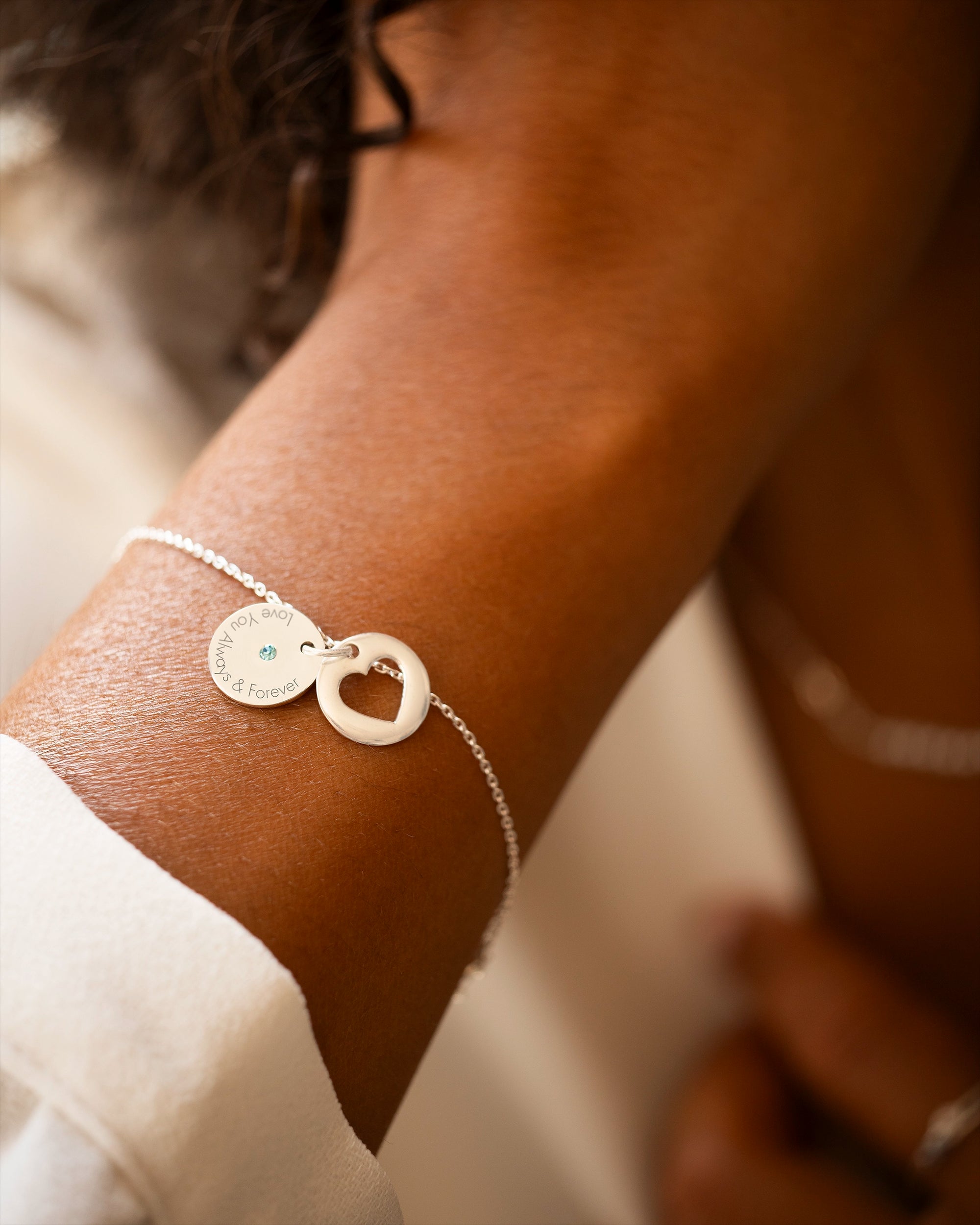 Gold Personalised Secret Message Heart Birthstone Bracelet