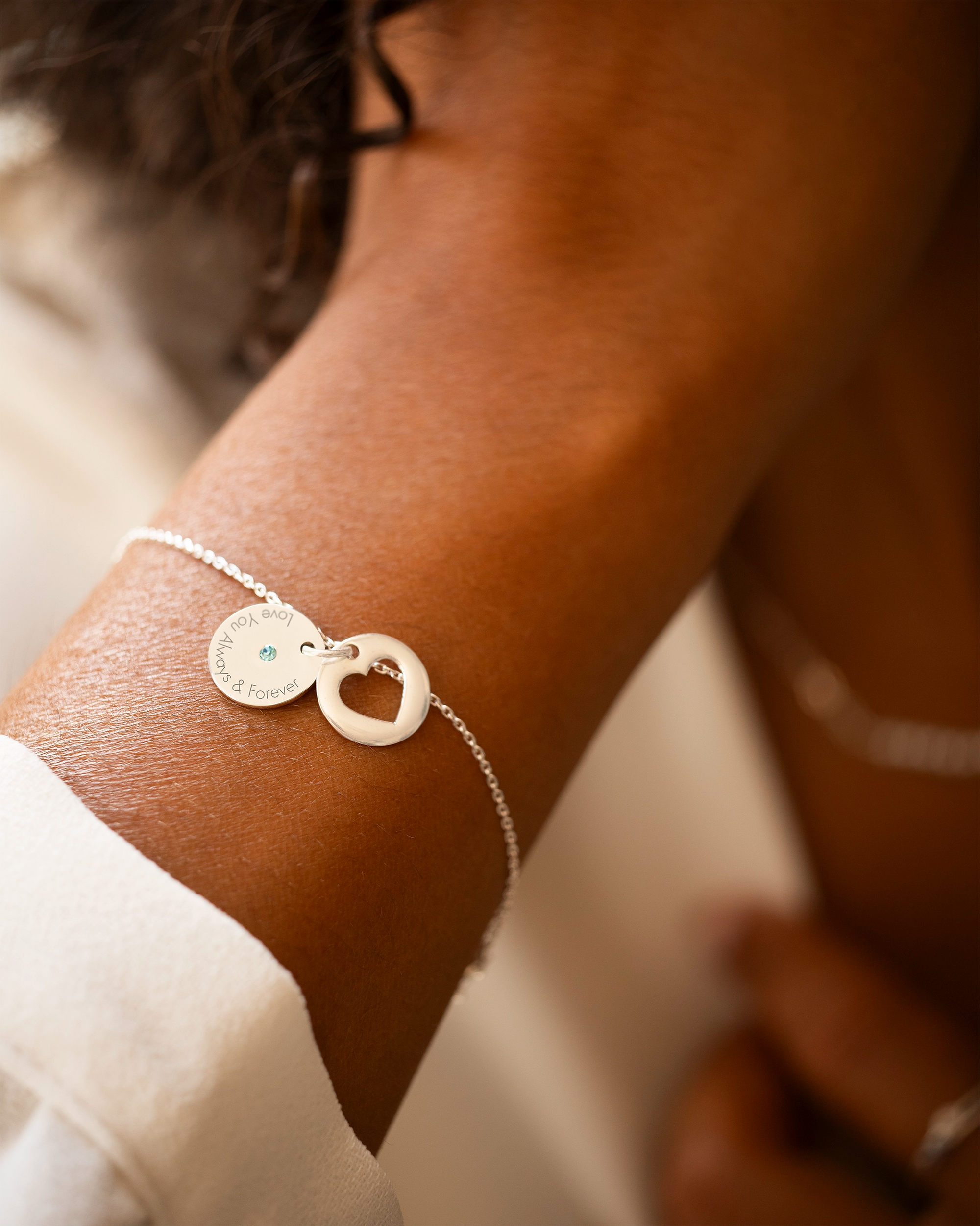 Gold Personalised Secret Message Heart Birthstone Bracelet