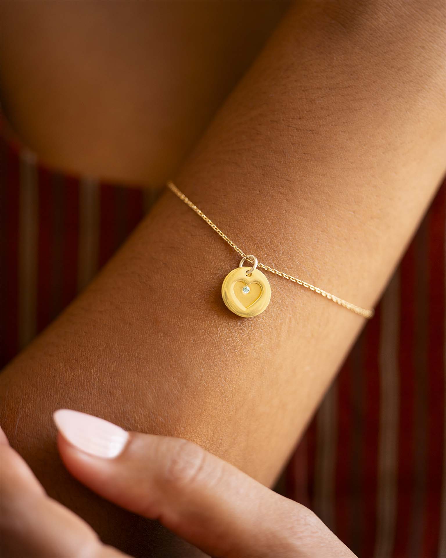 Gold Personalised Secret Message Heart Birthstone Bracelet