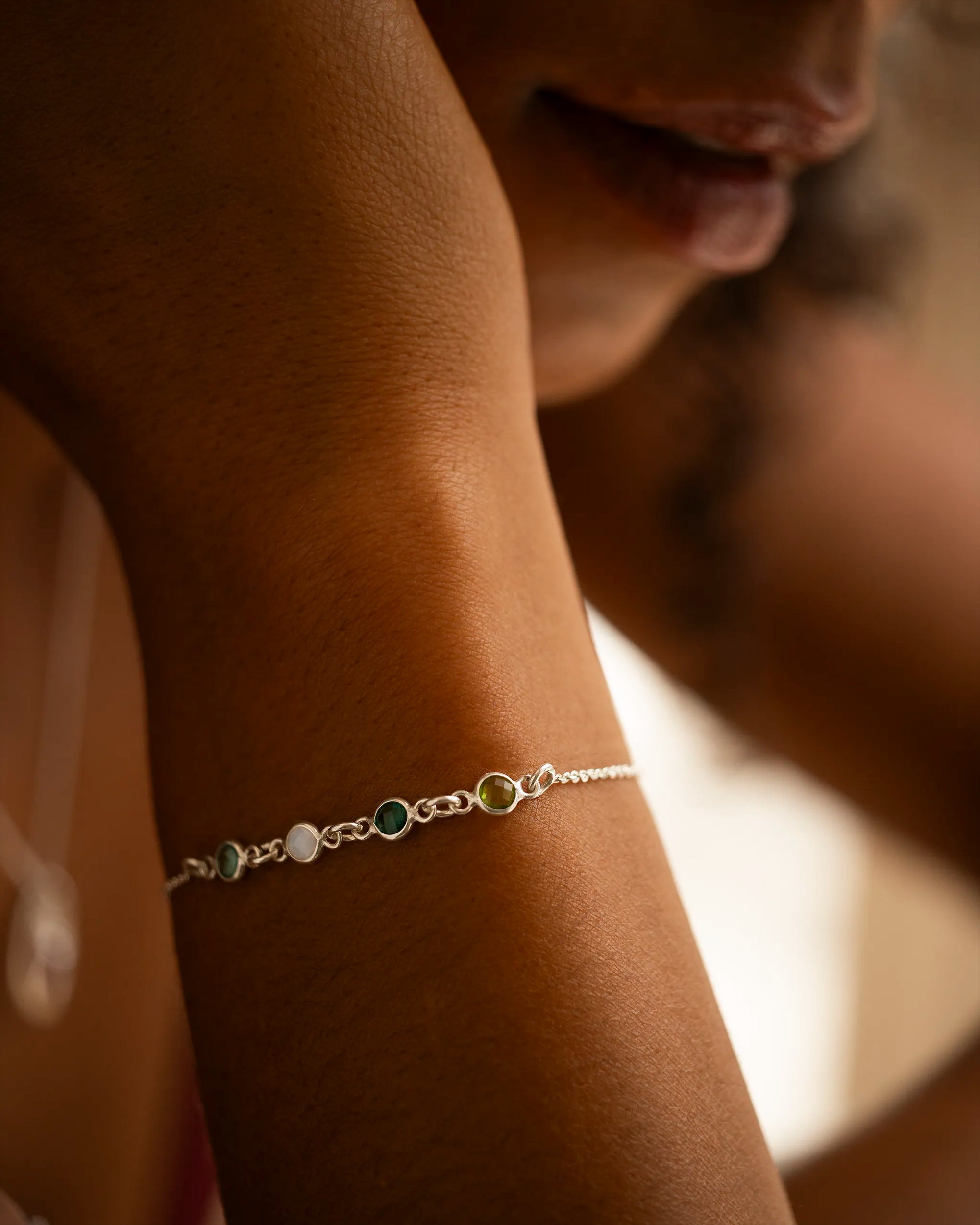 Silver Family Mini Birthstone Personalised Slider Bracelet