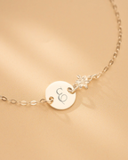 Silver Initial Disc and Birth Flower Personalised Bracelet