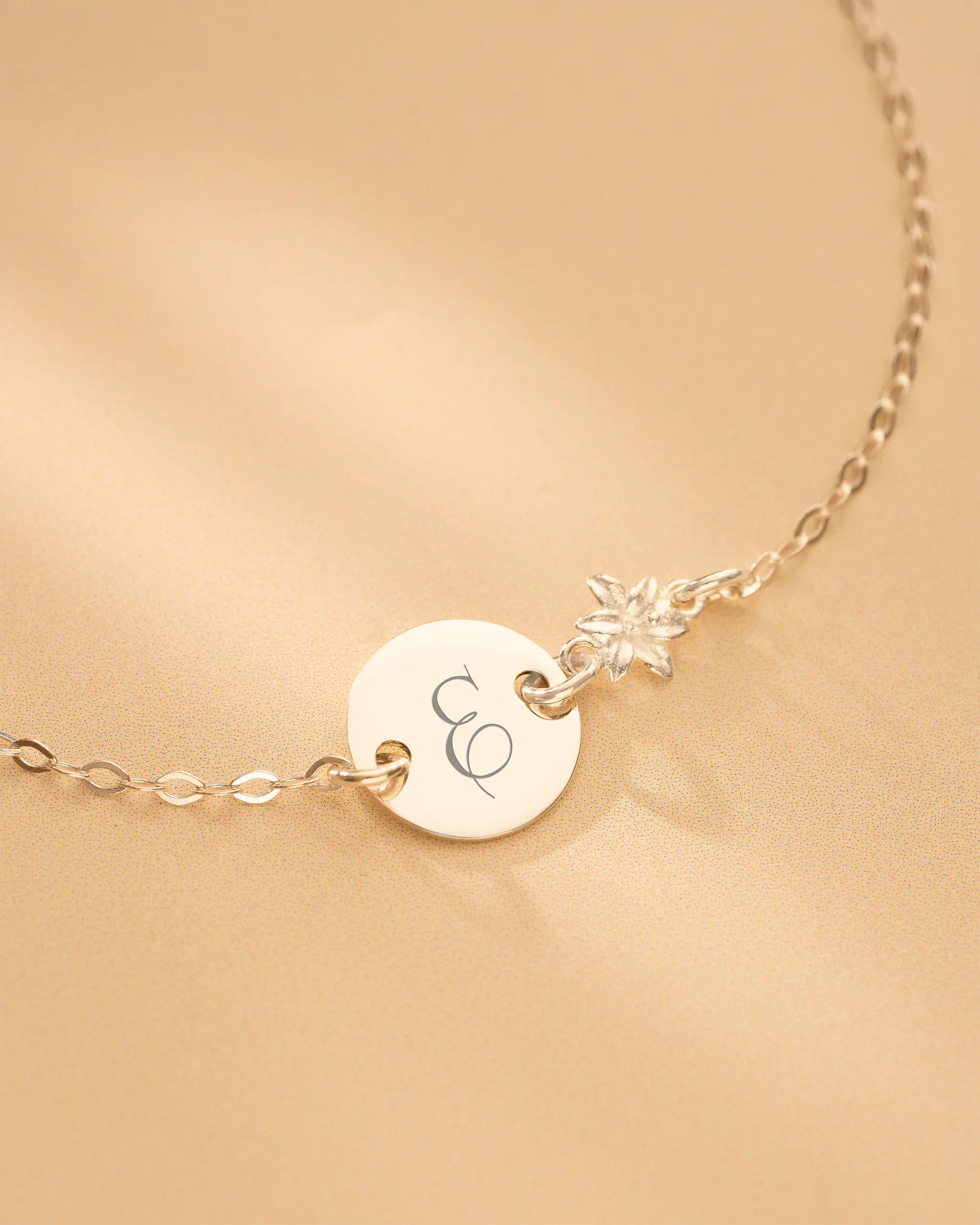 Silver Initial Disc and Birth Flower Personalised Bracelet
