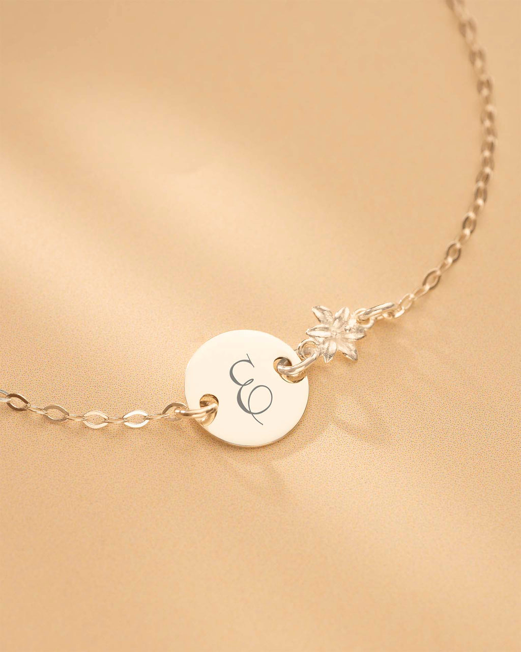 Silver Initial Disc and Birth Flower Personalised Bracelet