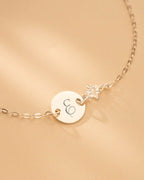 Silver Initial Disc and Birth Flower Personalised Bracelet