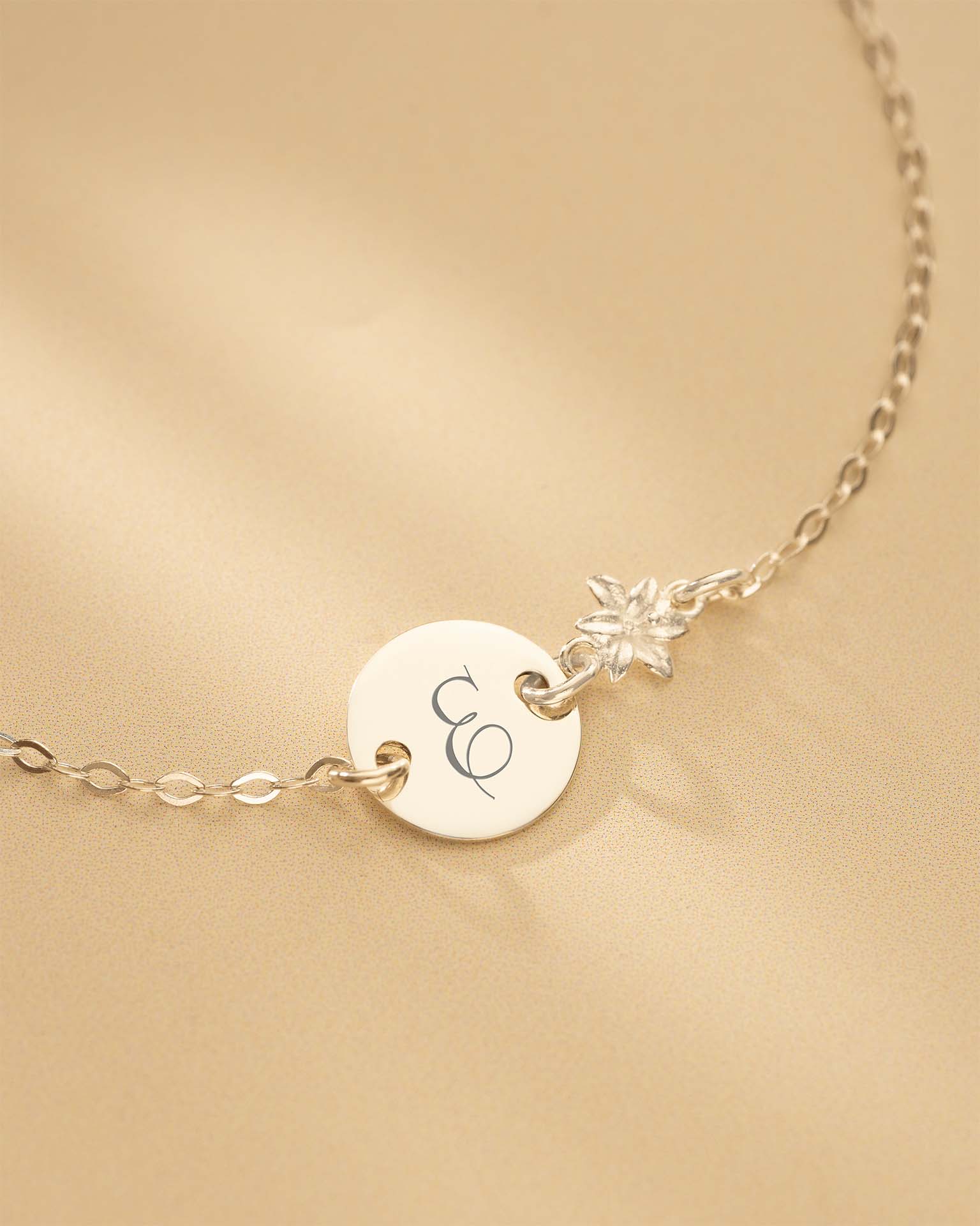 Silver Initial Disc and Birth Flower Personalised Bracelet