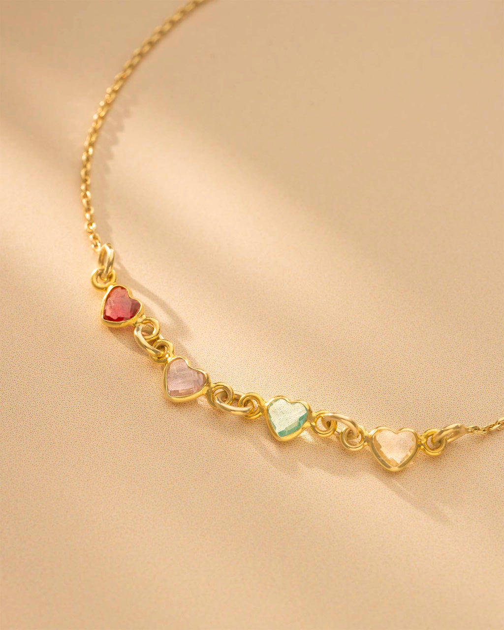 Gold Family Heart Birthstone Personalised Bracelet