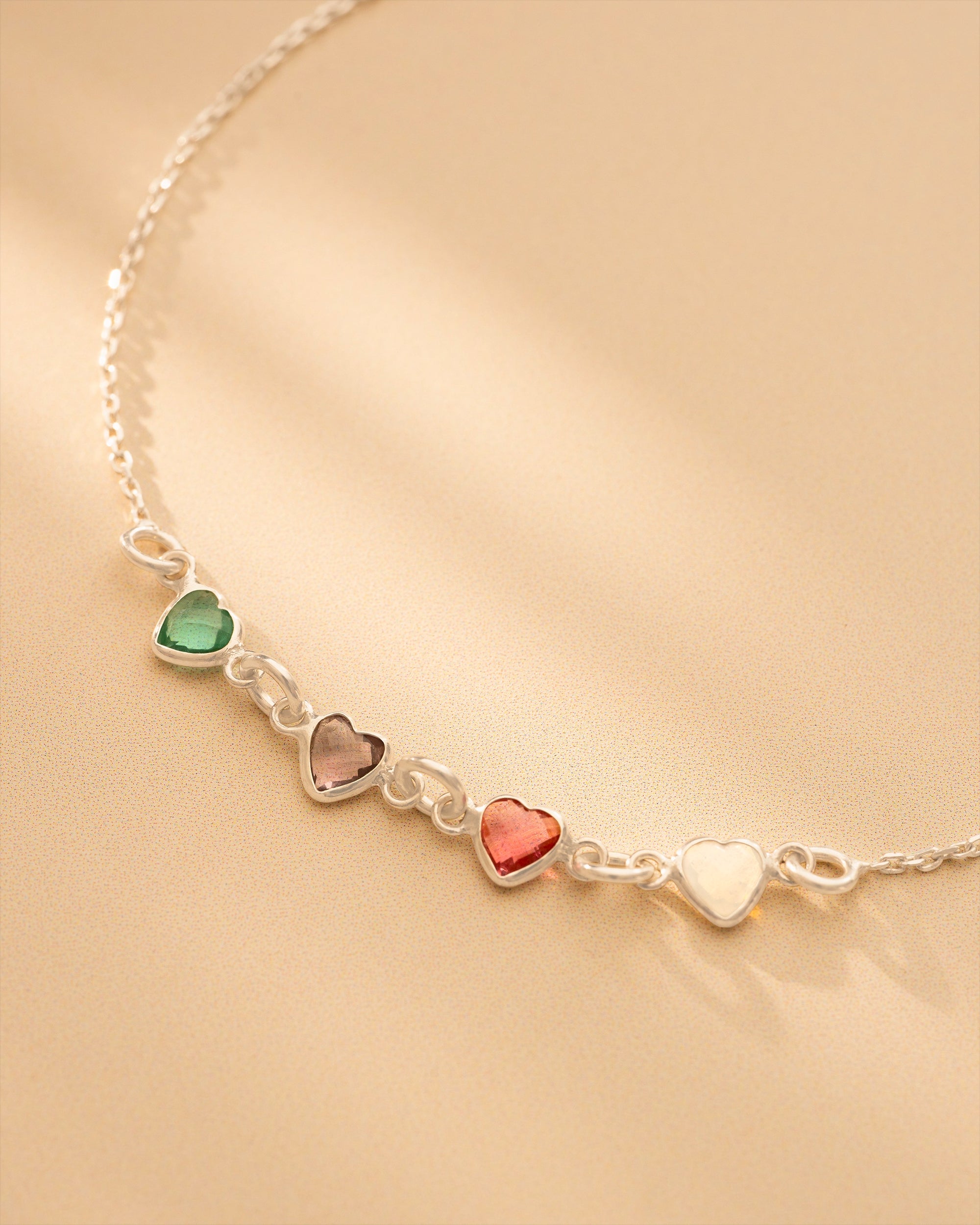 Silver Family Heart Birthstone Personalised Bracelet