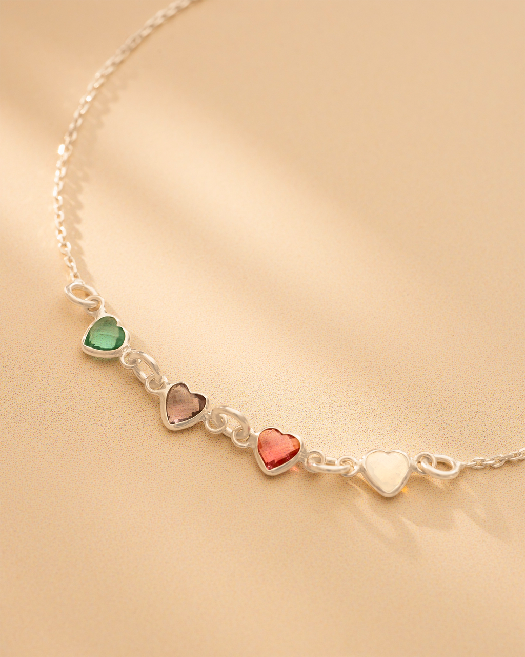 Silver Family Heart Birthstone Personalised Bracelet