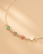 Silver Family Heart Birthstone Personalised Bracelet