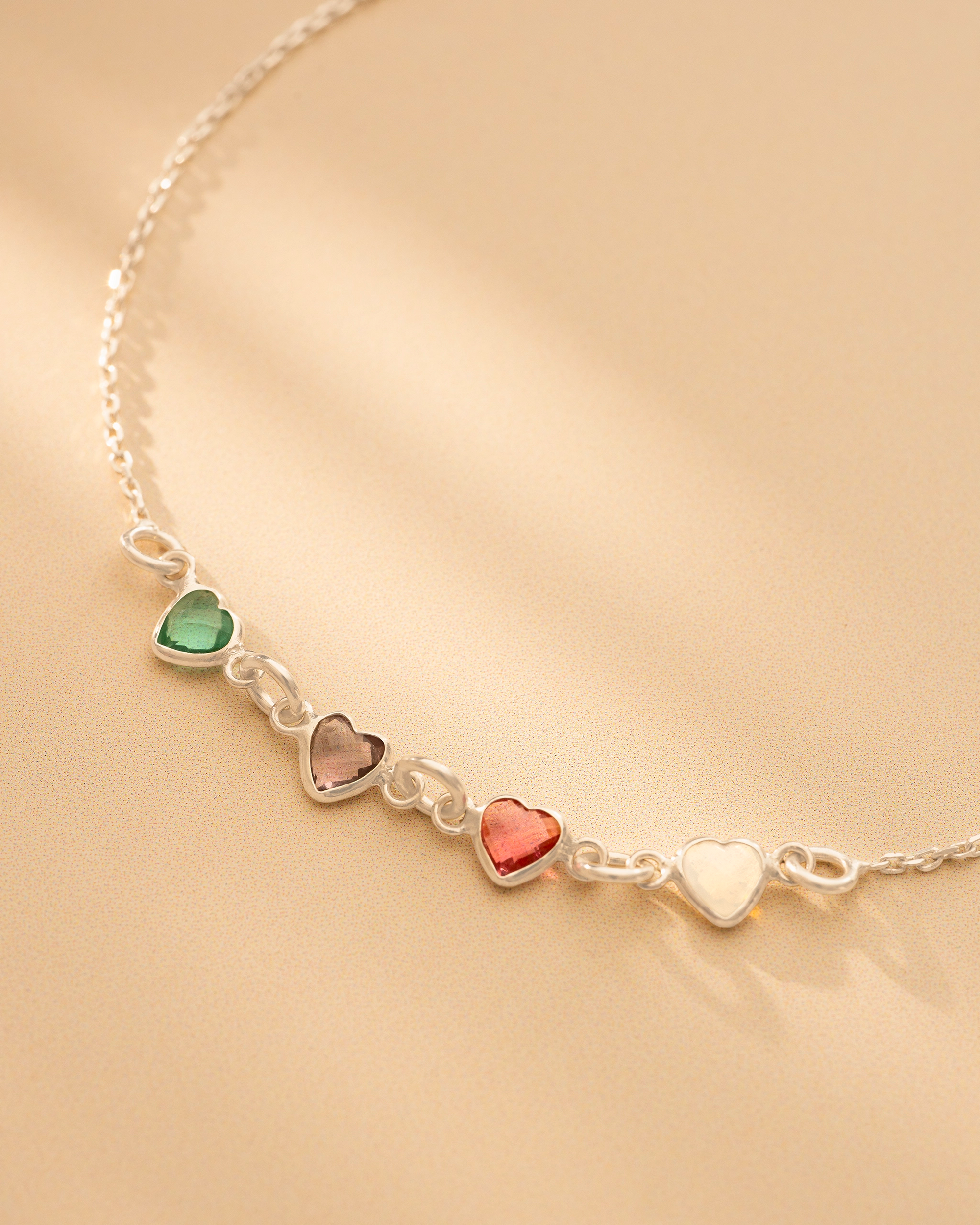 Silver Family Heart Birthstone Personalised Bracelet