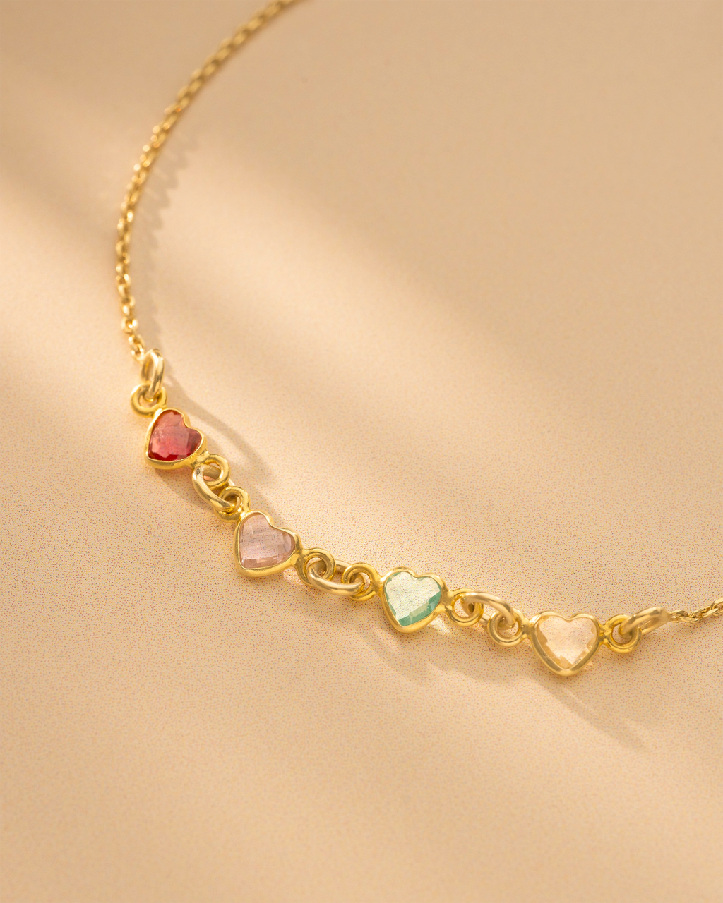 Gold Family Heart Birthstone Personalised Bracelet