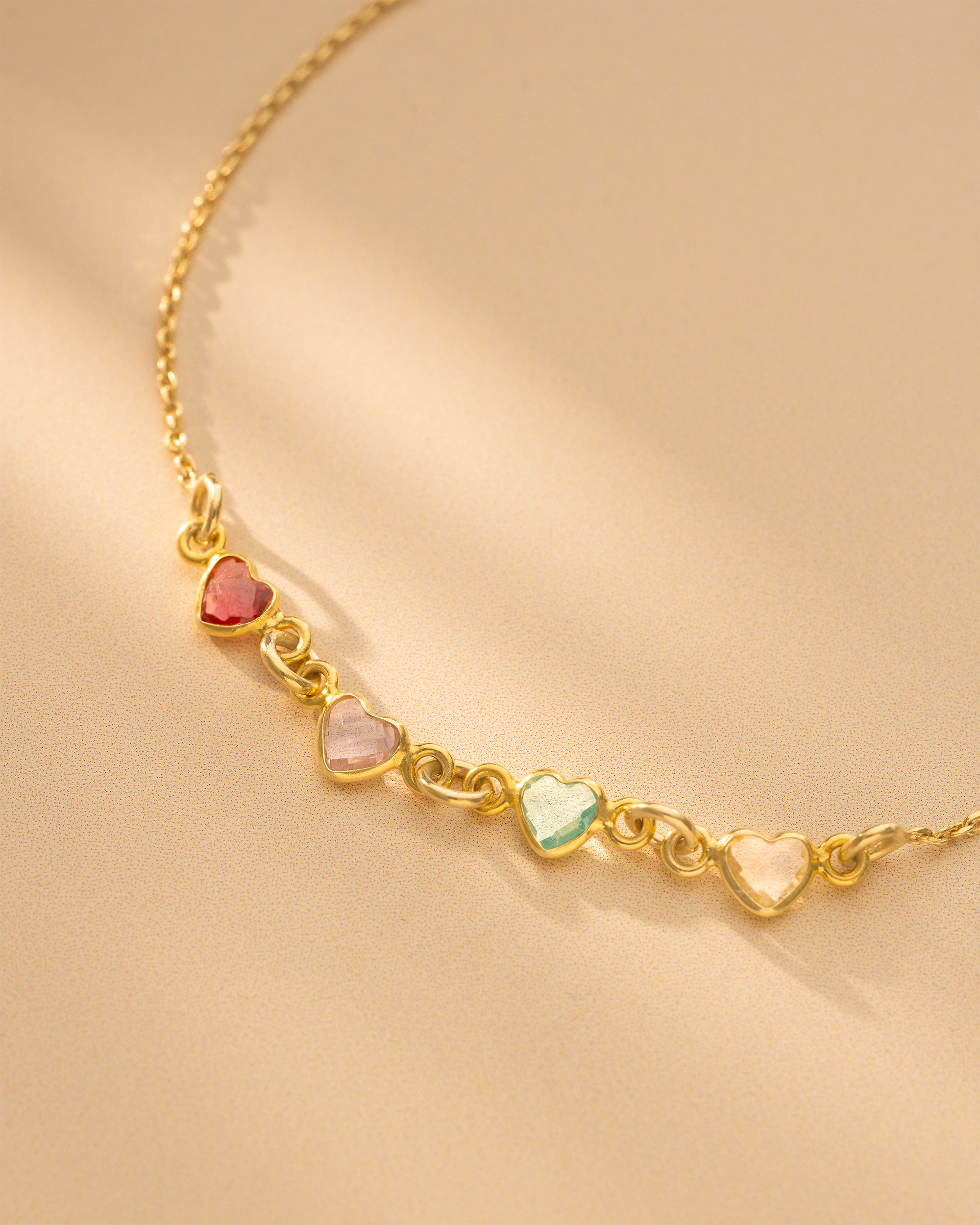 Gold Family Heart Birthstone Personalised Bracelet