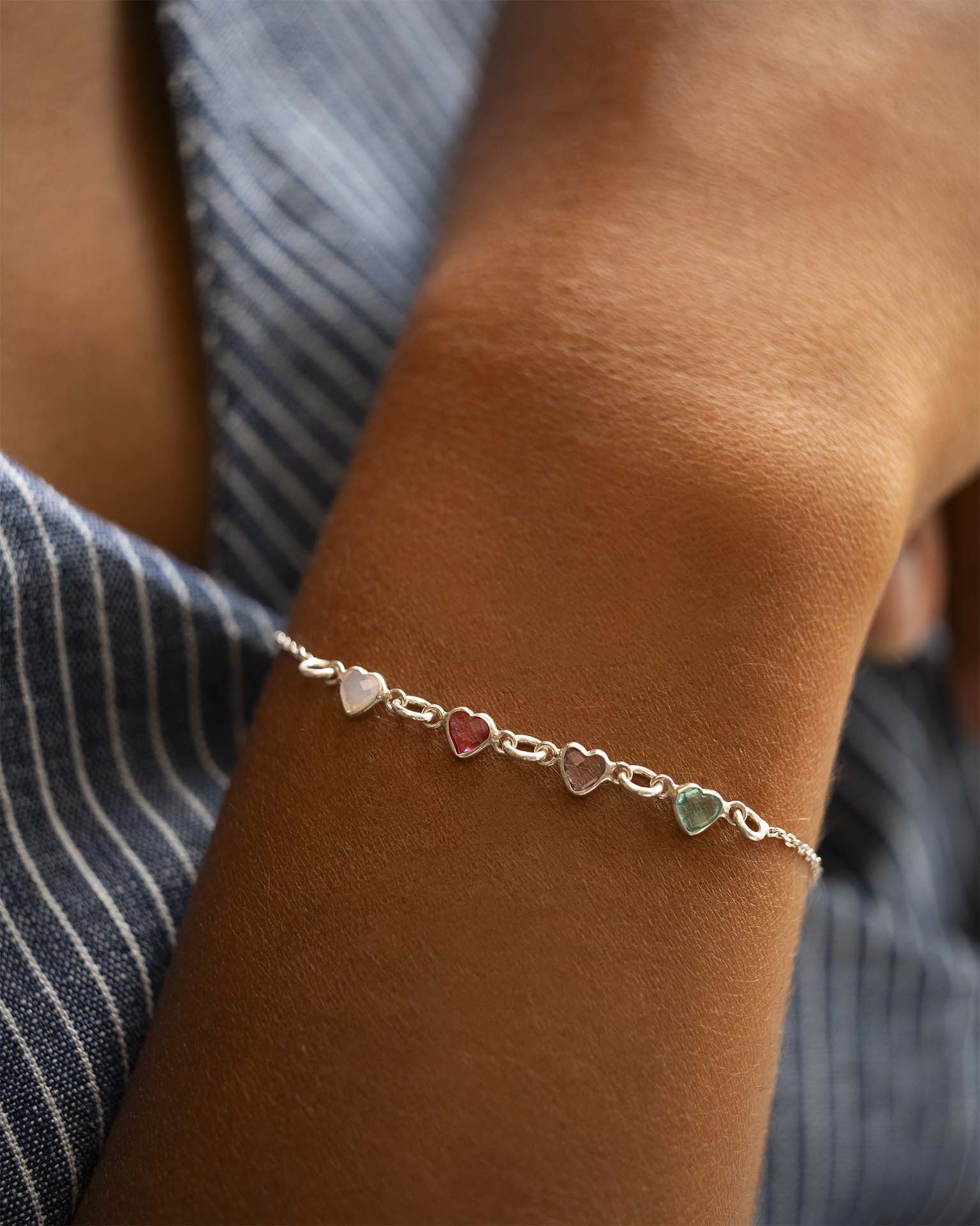 Silver Family Heart Birthstone Personalised Bracelet