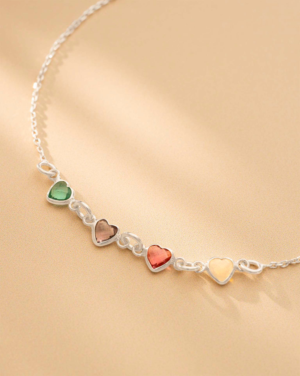 Silver Family Heart Birthstone Personalised Bracelet