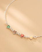 Silver Family Heart Birthstone Personalised Bracelet