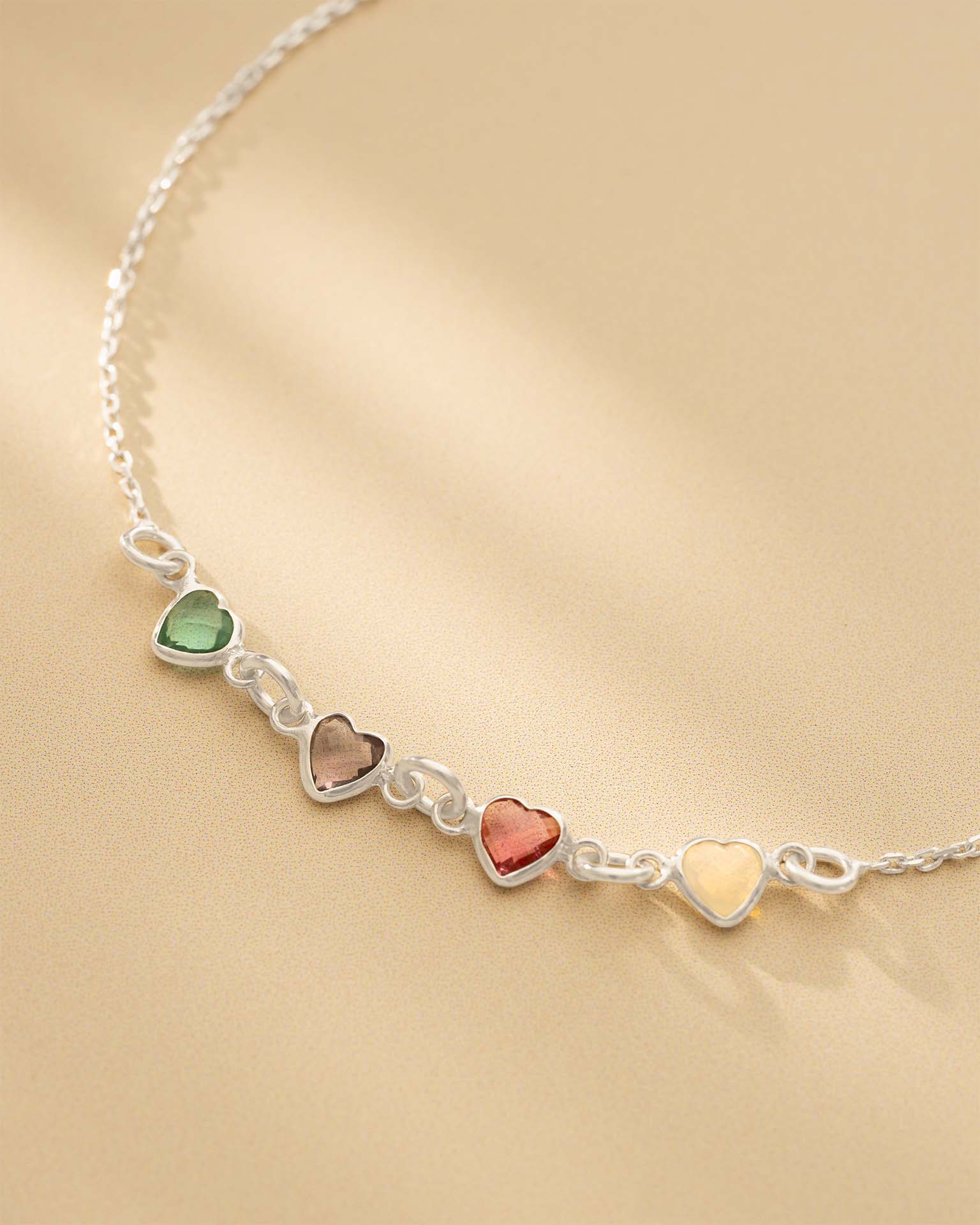 Silver Family Heart Birthstone Personalised Bracelet