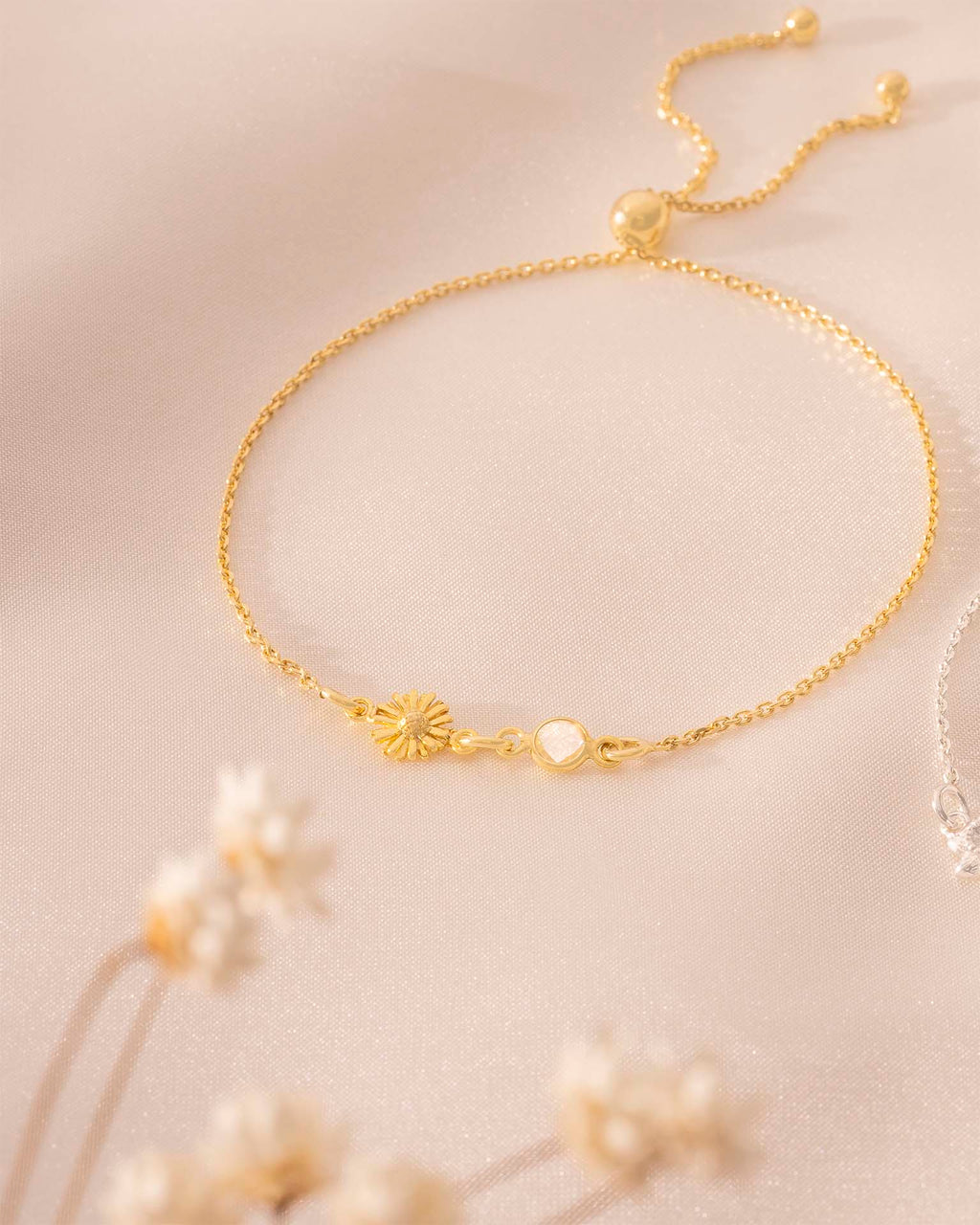 Gold Birth Flower and Birthstone Personalised Slider Bracelet