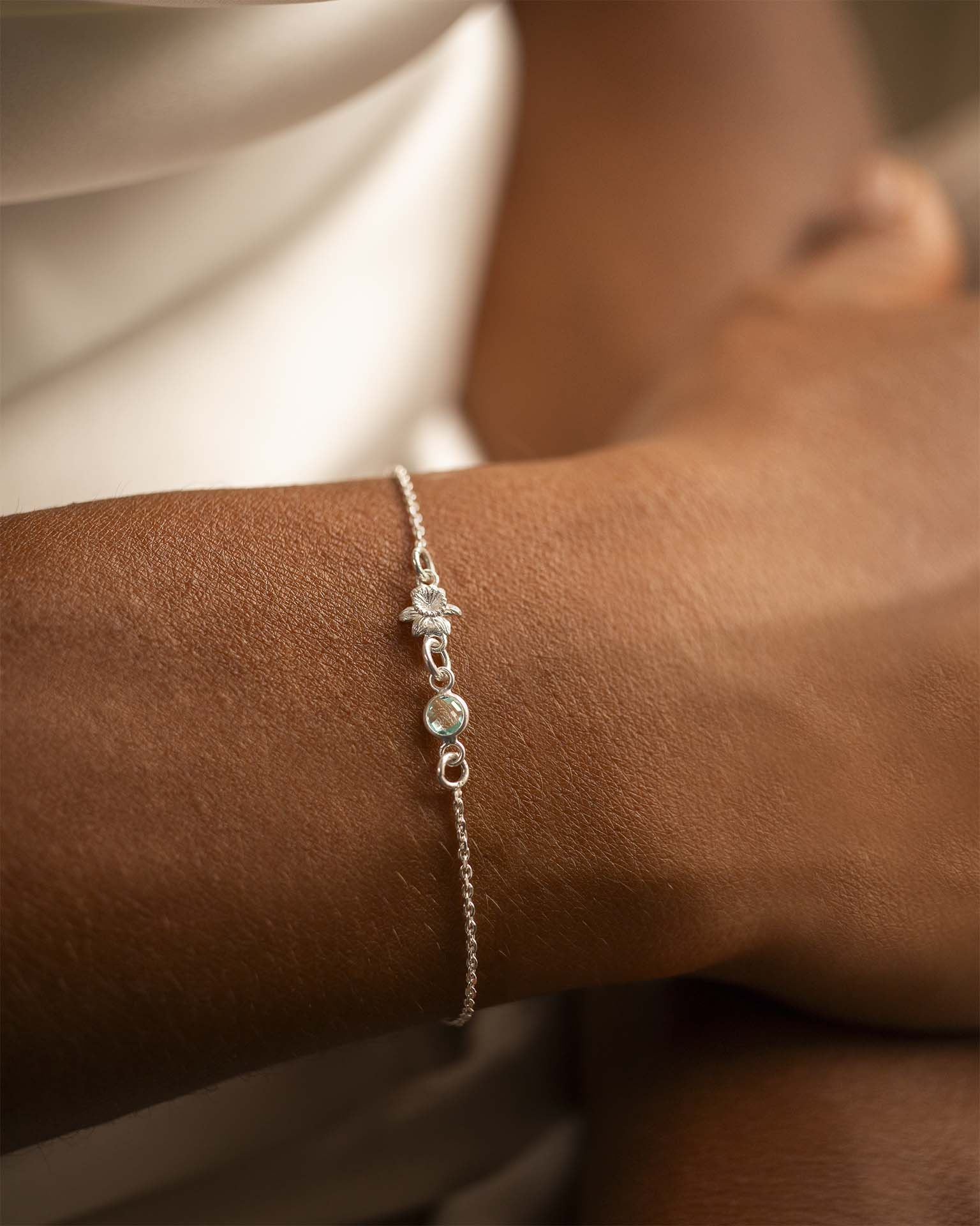 Silver Birth Flower and Birthstone Personalised Slider Bracelet