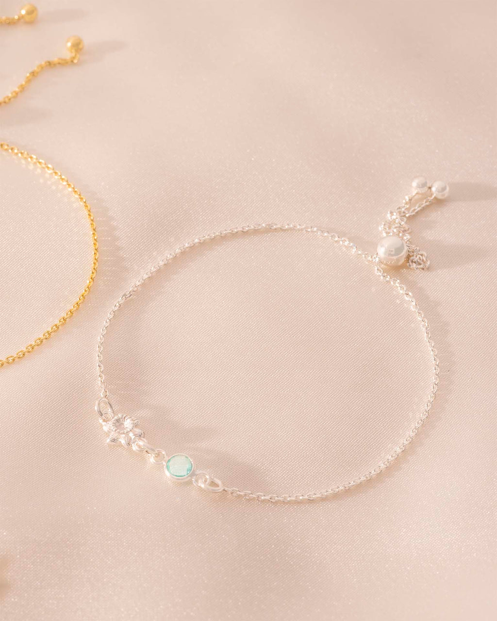 Silver Birth Flower and Birthstone Personalised Slider Bracelet