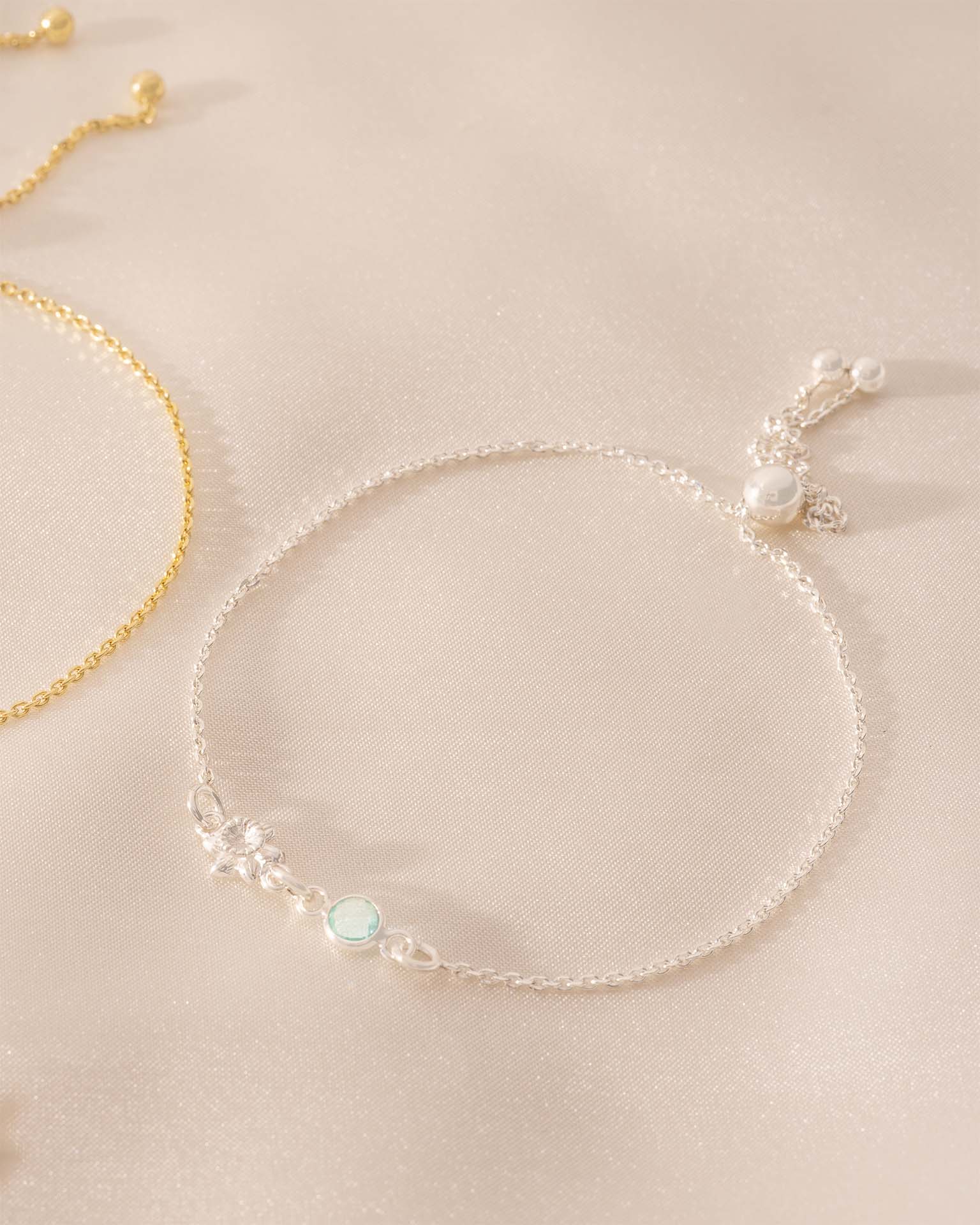Silver Birth Flower and Birthstone Personalised Slider Bracelet