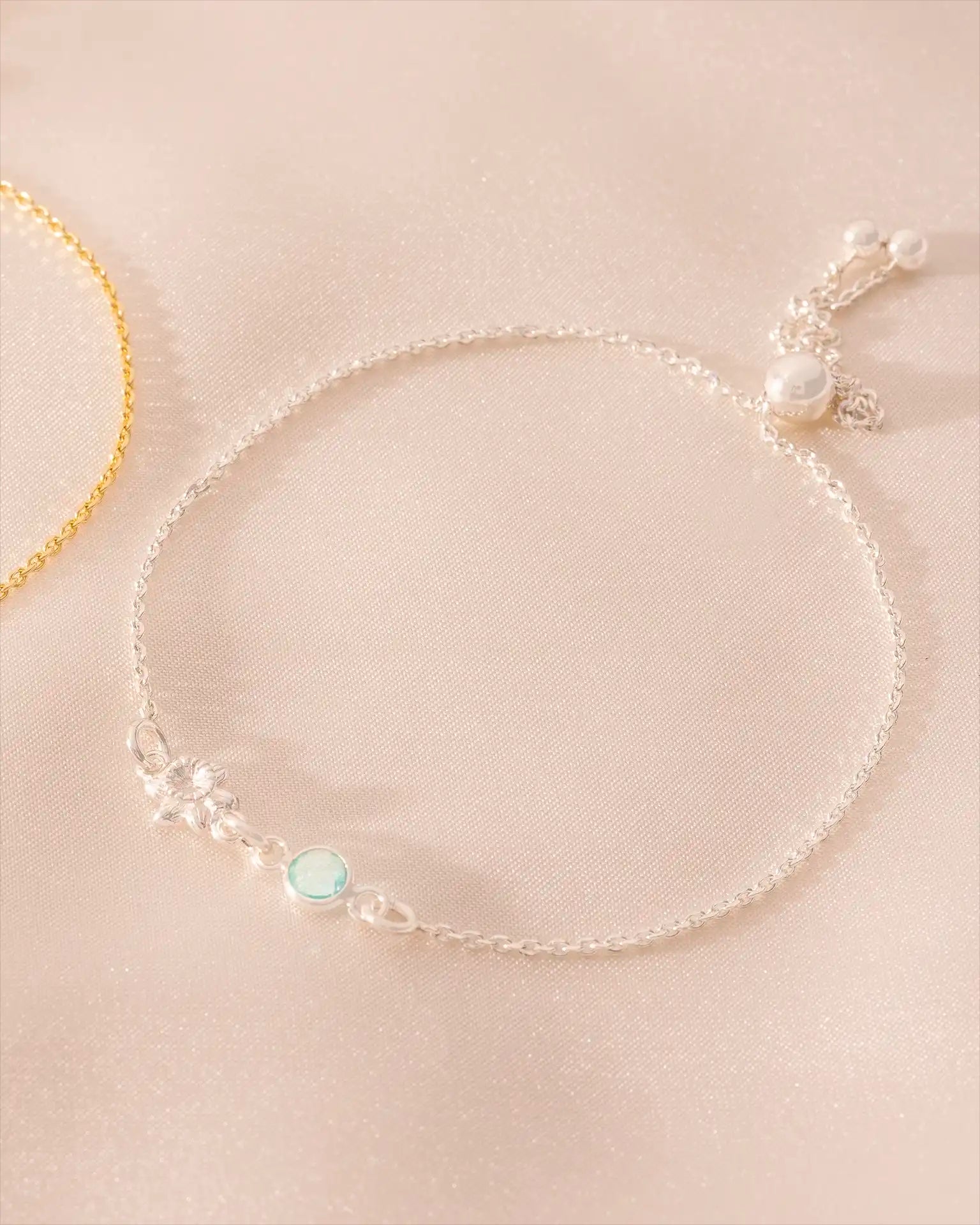 Silver Birth Flower and Birthstone Personalised Slider Bracelet