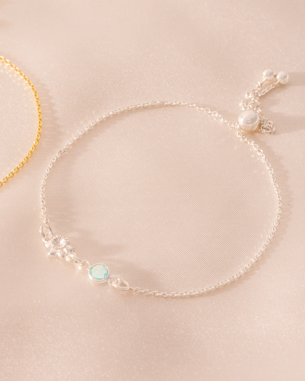 Silver Birth Flower and Birthstone Personalised Slider Bracelet