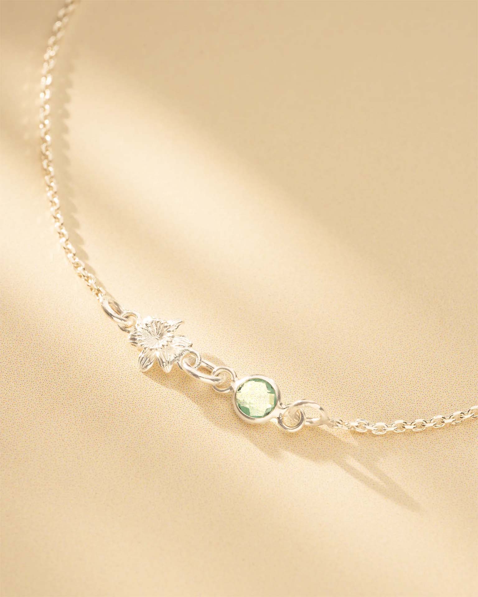 Silver Birth Flower and Birthstone Personalised Slider Bracelet