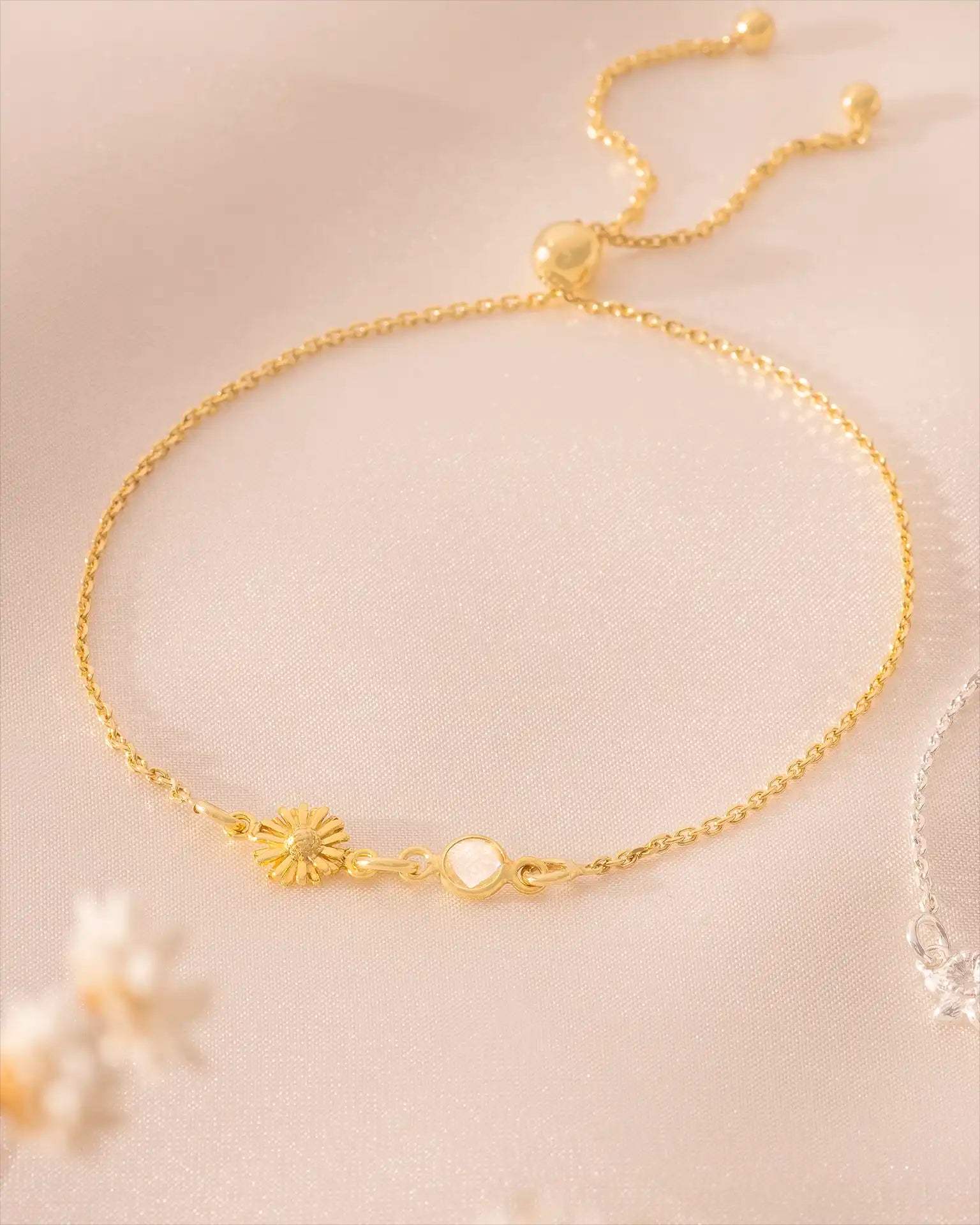 Gold Birth Flower and Birthstone Personalised Slider Bracelet