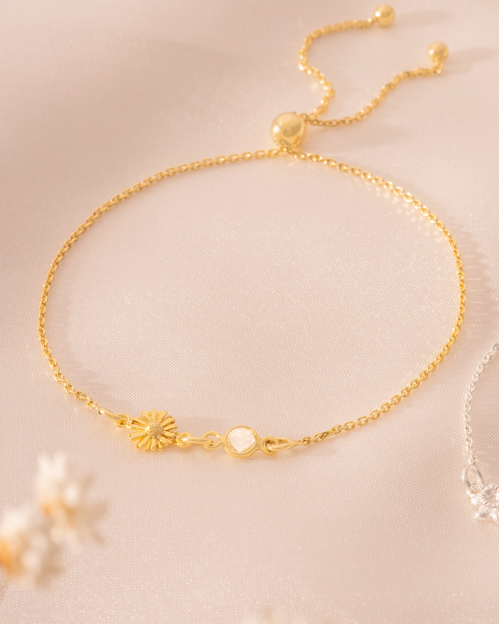 Gold Birth Flower and Birthstone Personalised Slider Bracelet