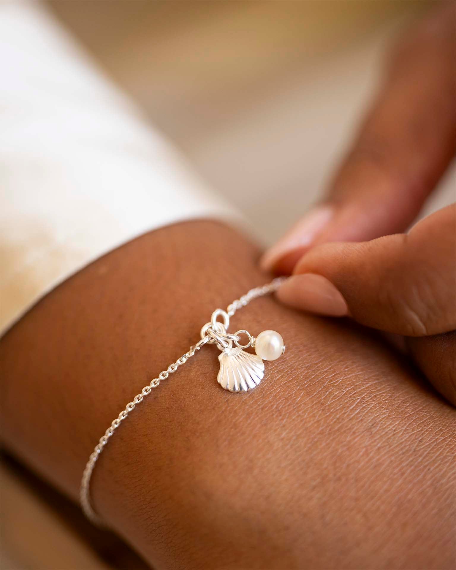 Silver Seashell and Pearl Personalised Slider Bracelet