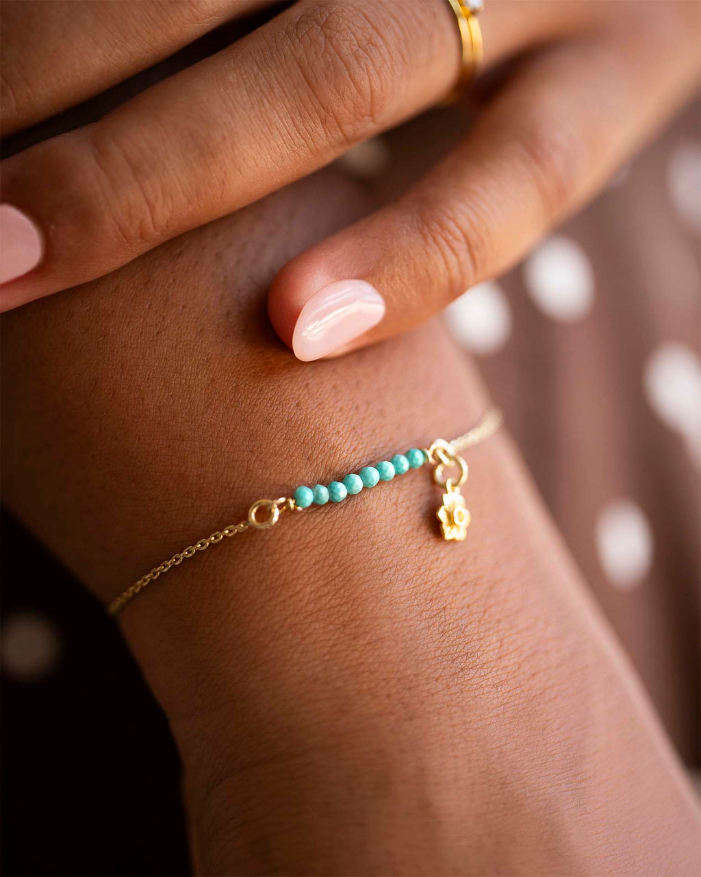 Gold Semi-Precious Birthstone Bar Birth Flower Pendant Slider Bracelet