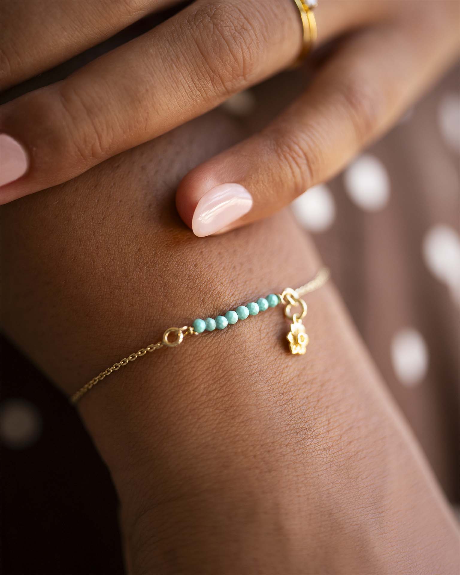 Gold Semi-Precious Birthstone Bar Birth Flower Pendant Slider Bracelet