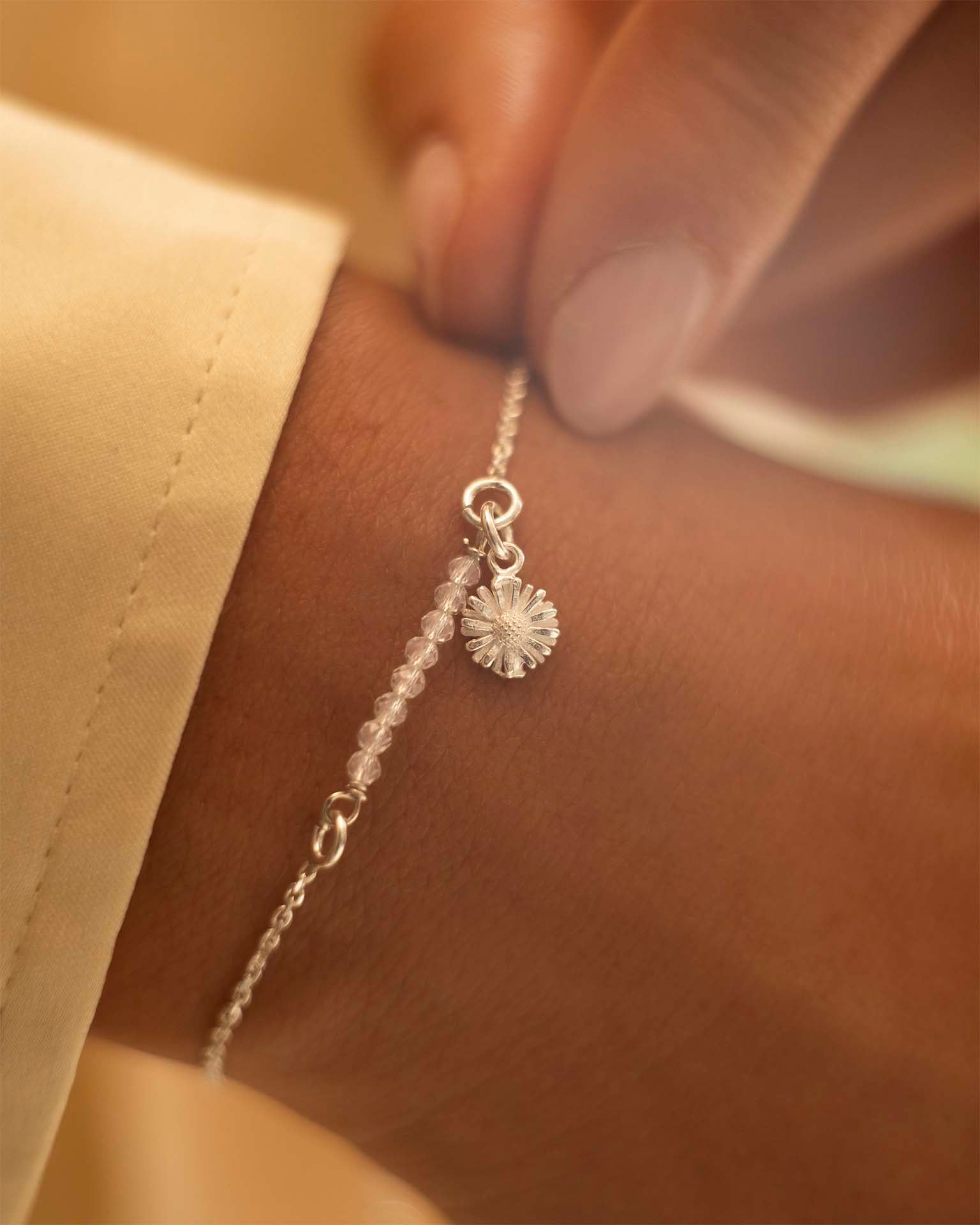 Silver Semi-Precious Birthstone Bar Birth Flower Pendant Slider Bracelet