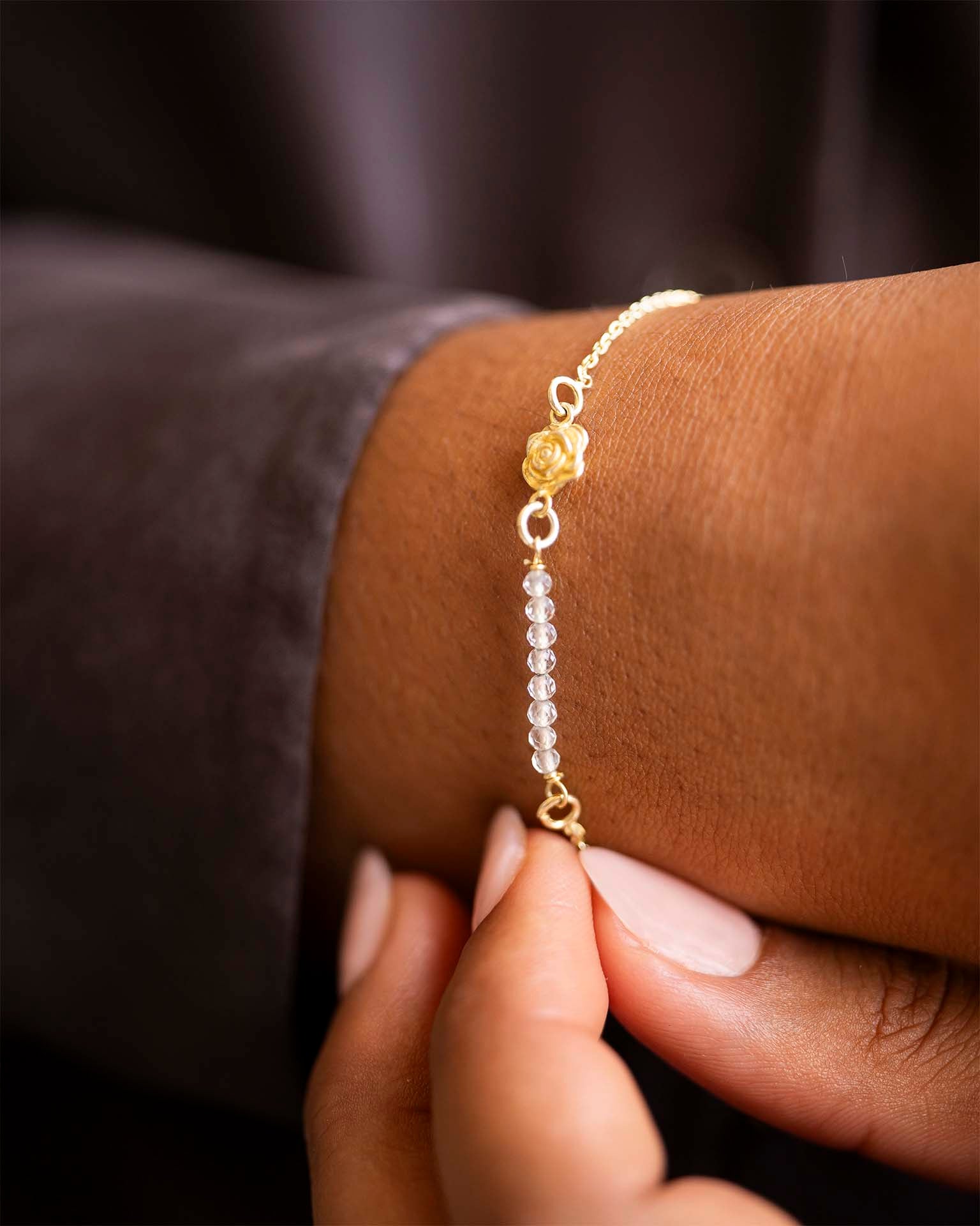 Gold Semi-Precious Birthstone Bar Birth Flower Slider Bracelet