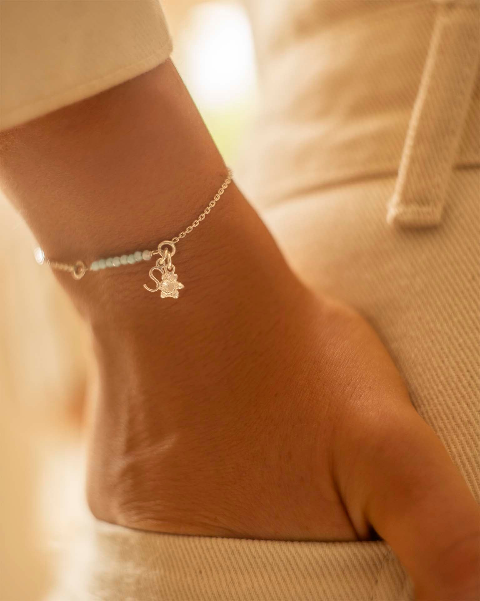 Silver Semi-Precious Birthstone Bar Letter and Birth Flower Slider Bracelet