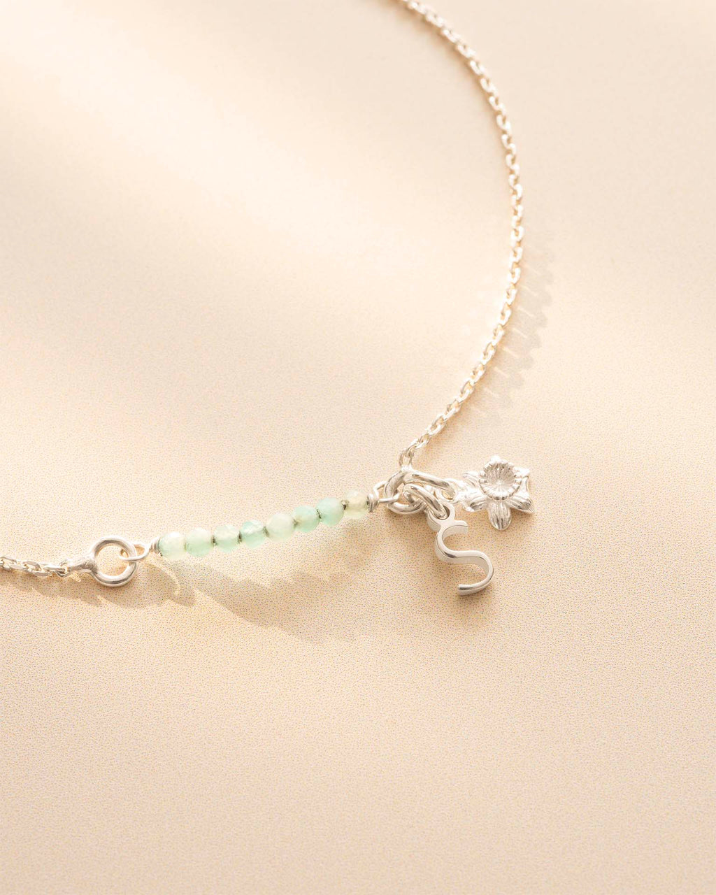 Silver Semi-Precious Birthstone Bar Letter and Birth Flower Slider Bracelet