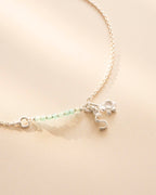 Silver Semi-Precious Birthstone Bar Letter and Birth Flower Slider Bracelet
