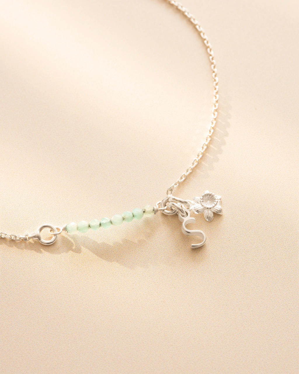 Silver Semi-Precious Birthstone Bar Letter and Birth Flower Slider Bracelet