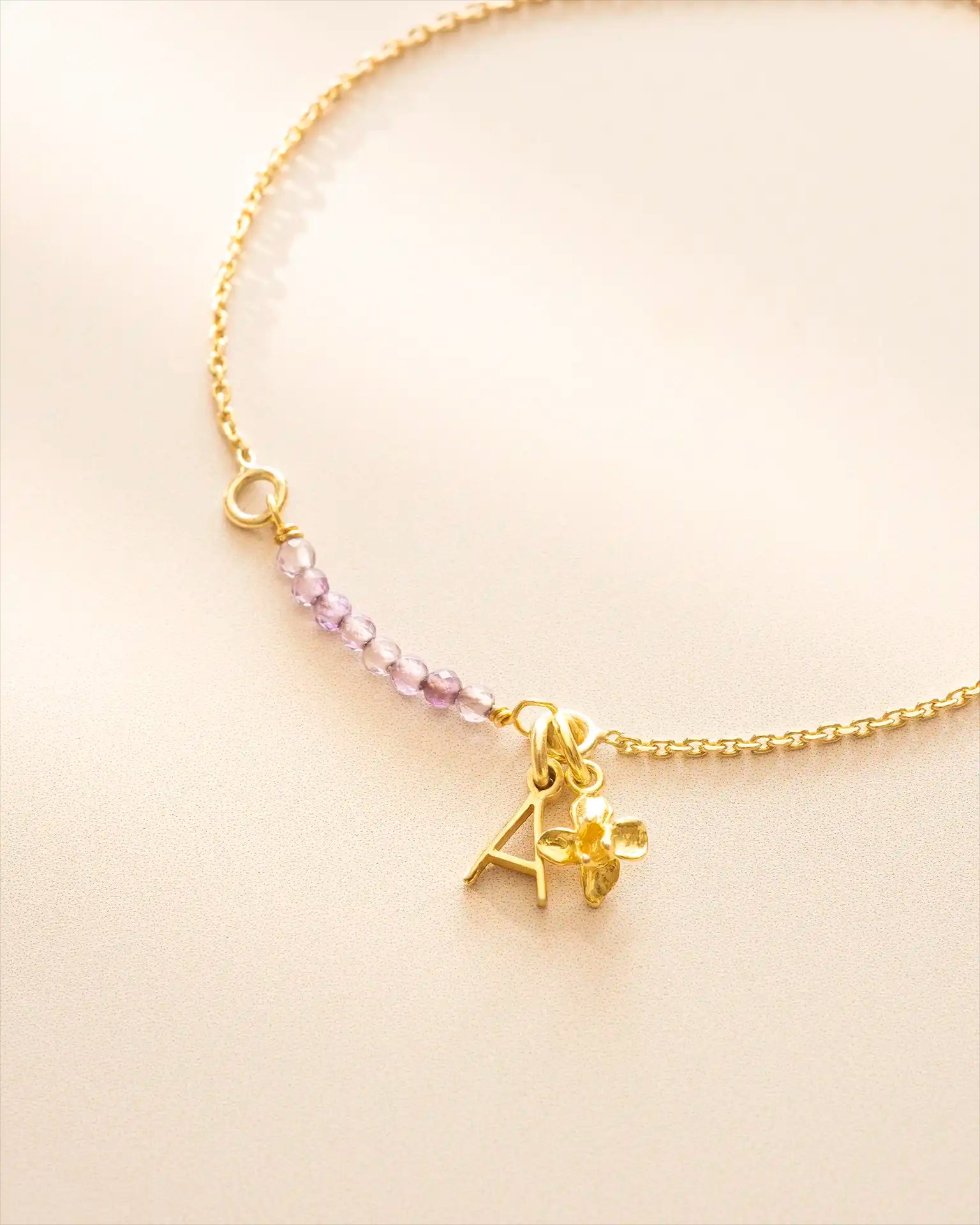 Gold birthstone bar initial and birth flower bracelet