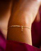 Gold Semi-Precious Birthstone Bar Letter Slider Bracelet