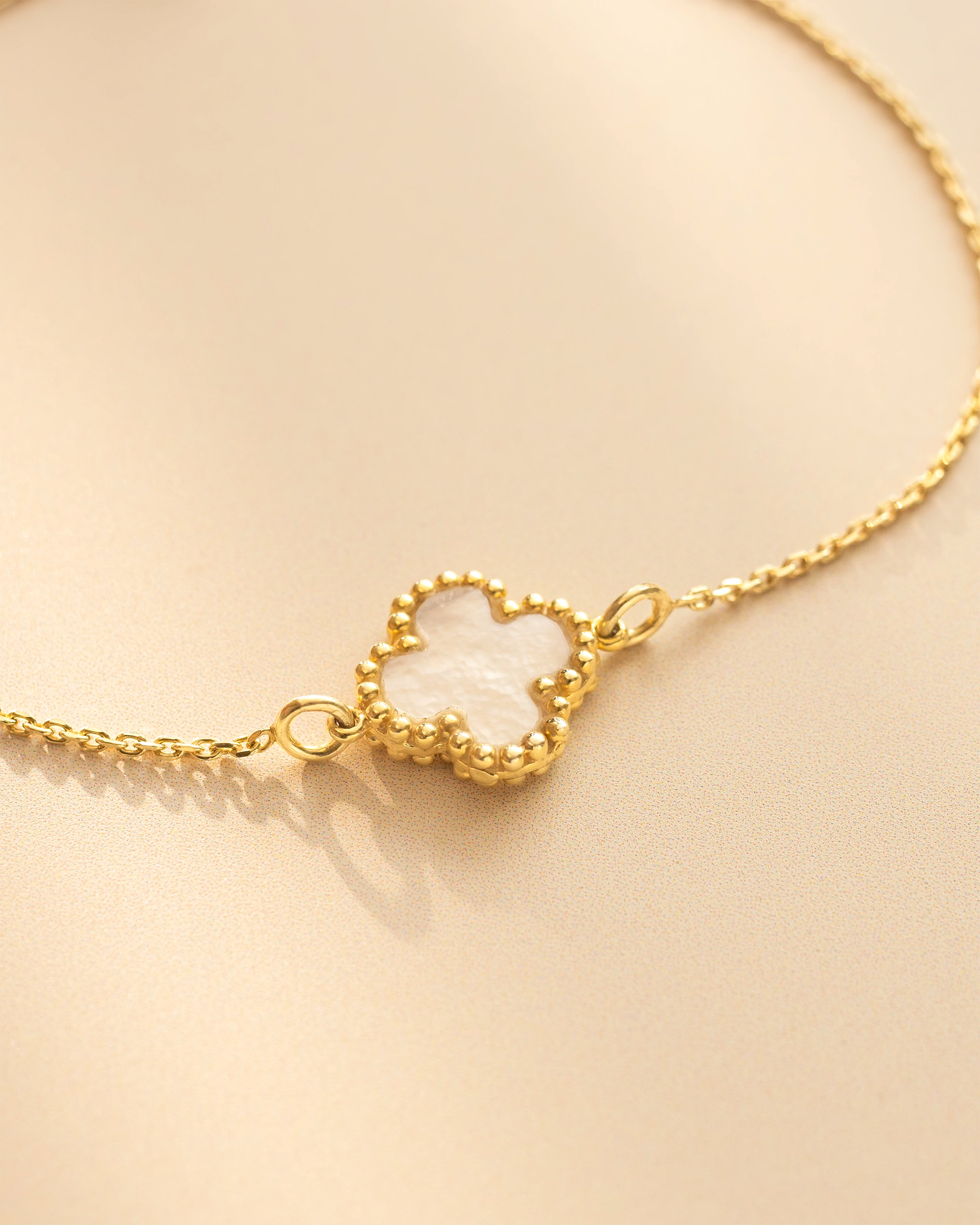 Gold Mother of Pearl Clover Slider Bracelet