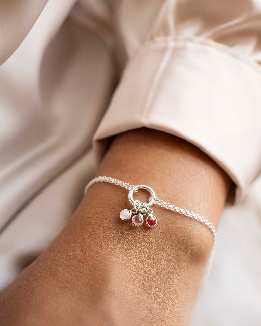 Silver Personalised Birthstone Ring Bracelet