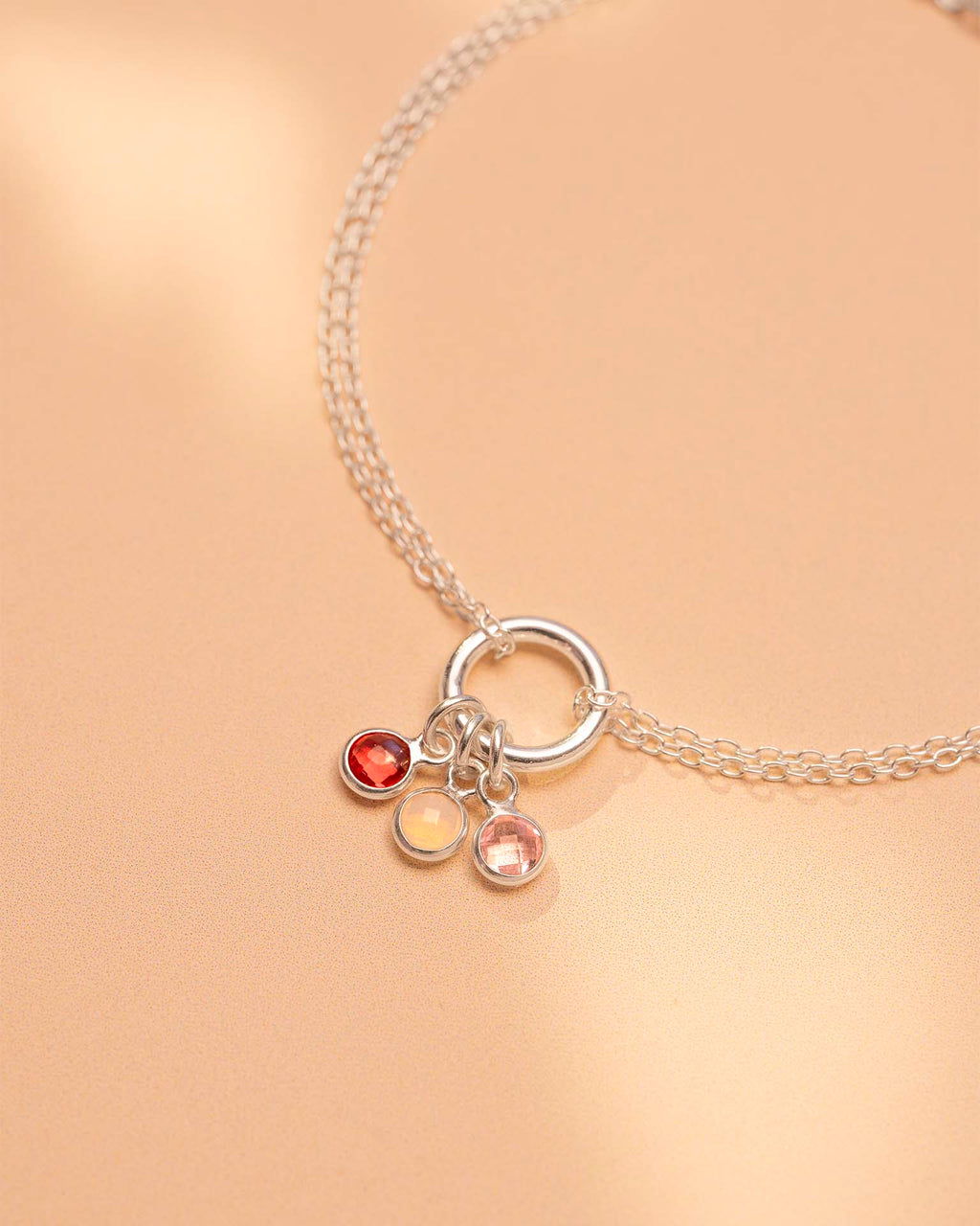 Silver Personalised Birthstone Ring Bracelet